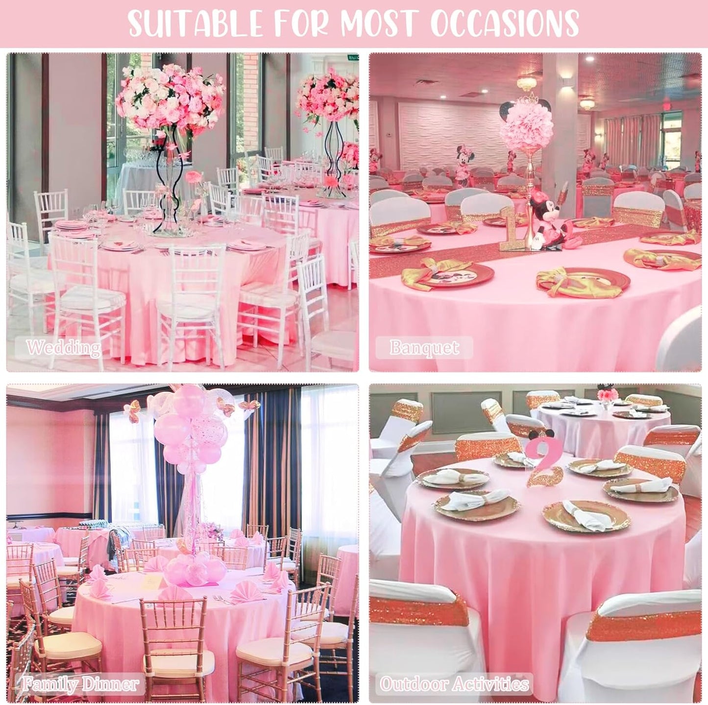 8 Pack Premium Round Tablecloth 90 Inch Pink Round Table Covers Bulk Washable Polyester Fabric Round Table Clothes for Wedding Party Reception Banquet Buffet Restaurant (Pink, 90 Inch)