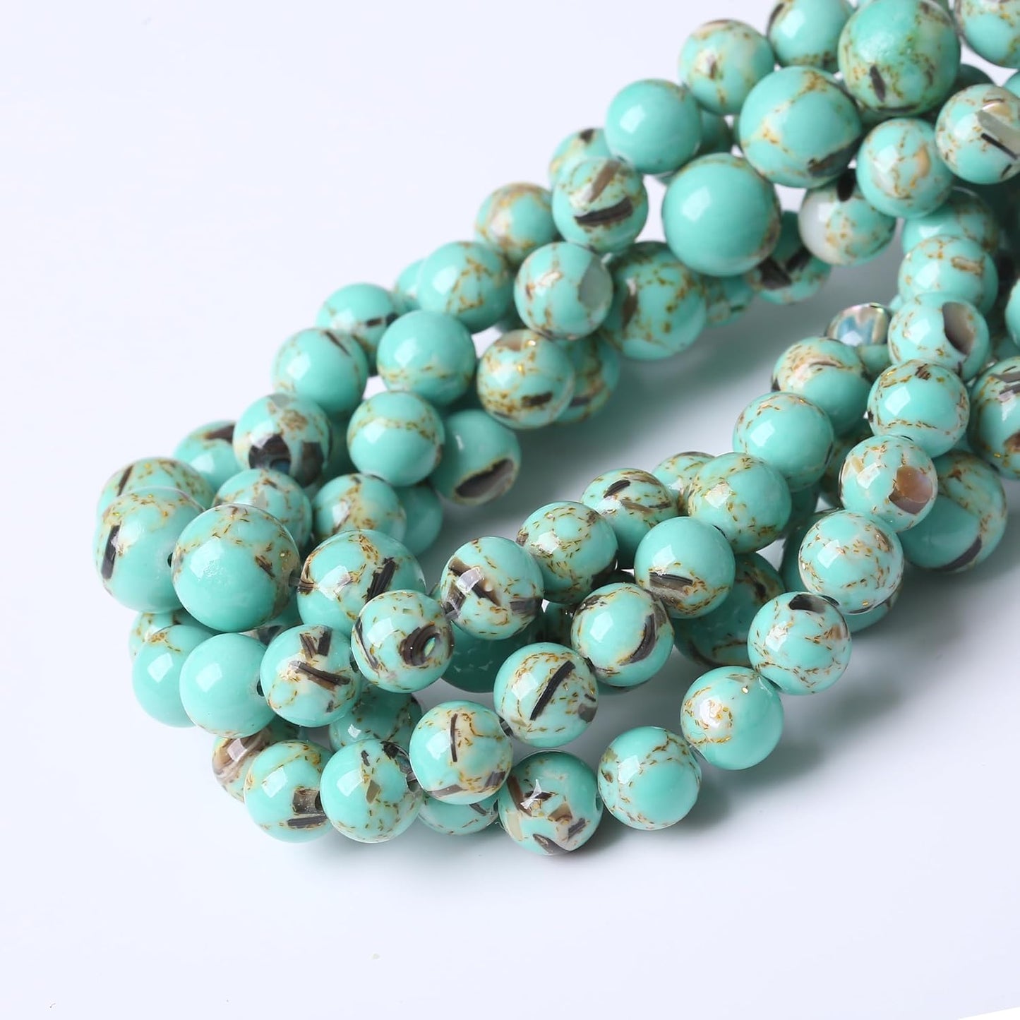 Gold Wire Turquoisee Stone Beads Gemstone Round Crystal Energy Jade Beads Stone Beads for Jewelry Making DIY Bracelet Necklace Jewelry Making 1 Strand 15.5inch 45PCS 8MM