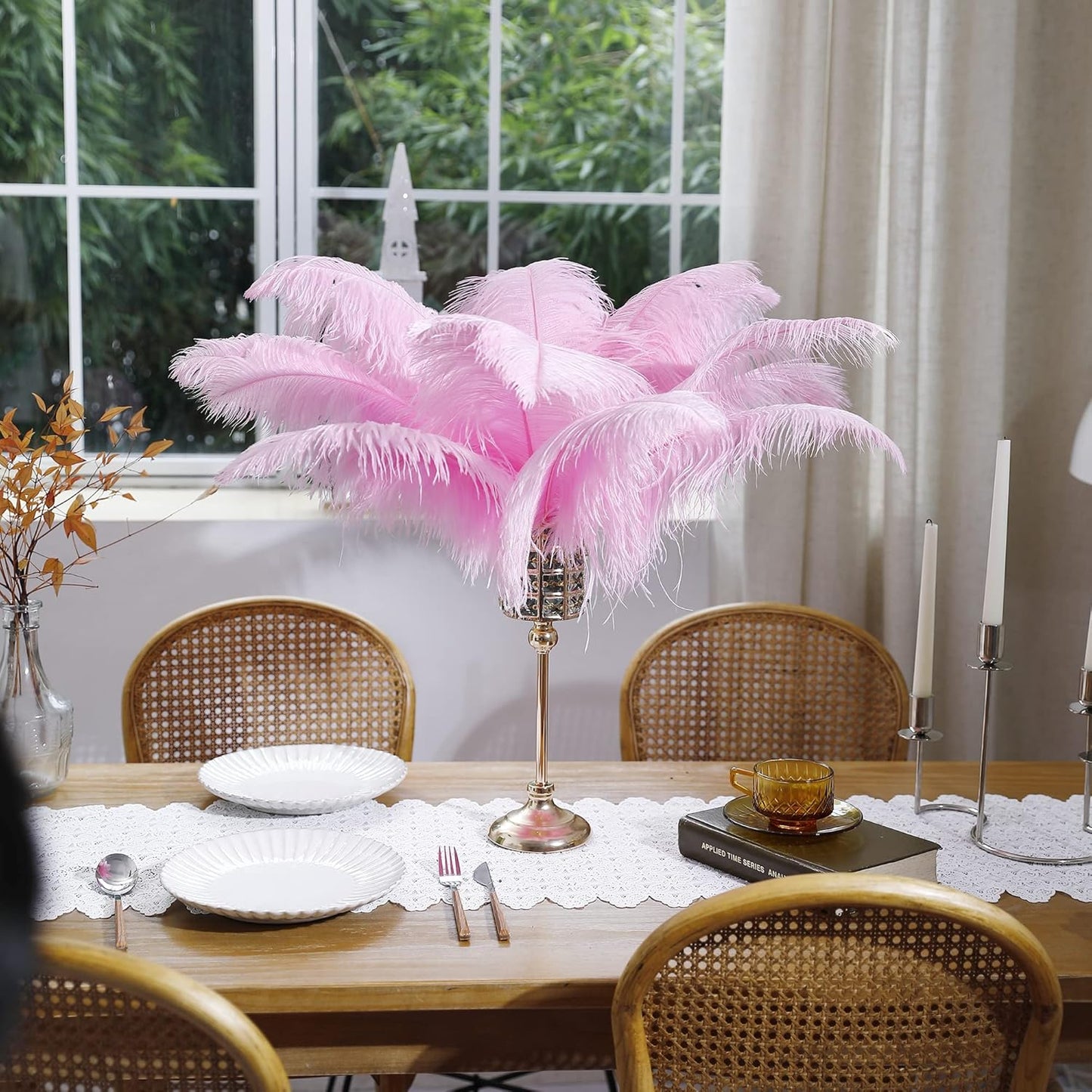 Larryhot Pink Long Ostrich Feathers - 16-18 inch 10pcs Feathers for Cfafts, Wedding Party Centerpieces and Home Decorations (Light Pink)
