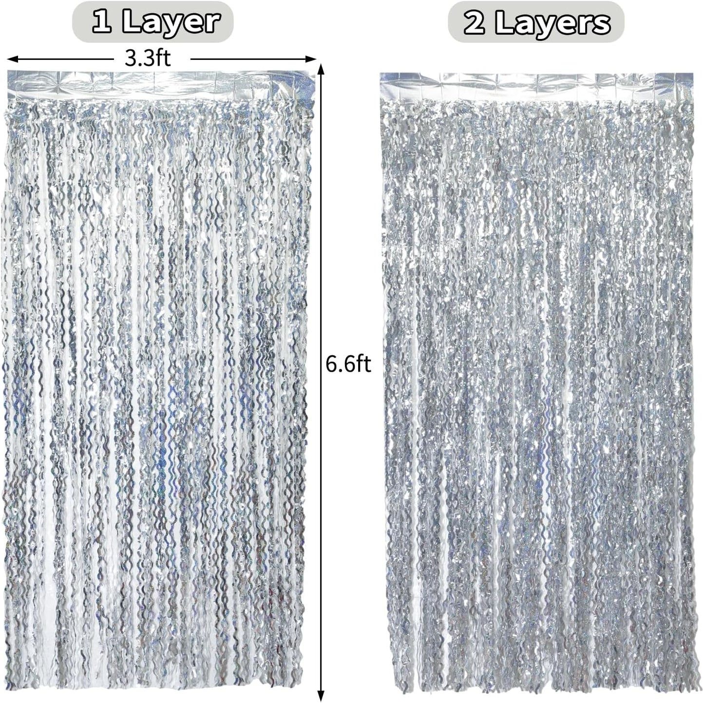 4 Pack 3.3 ft x 6.6 ft Silver Metallic Tinsel Foil Fringe Curtains - Door Streamers for Photo Booth Christmas Day Thanksgiving Wedding New Year Party Decorations