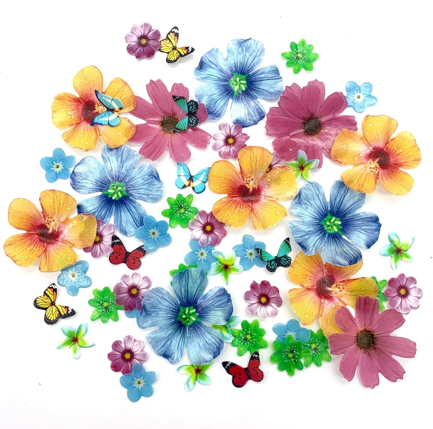 58Pcs Edible Butterfly and Flowers Cake Topper Cupcake Toppers Wedding Themed Party Birthday Cake Decoration Mixed Size & Colour