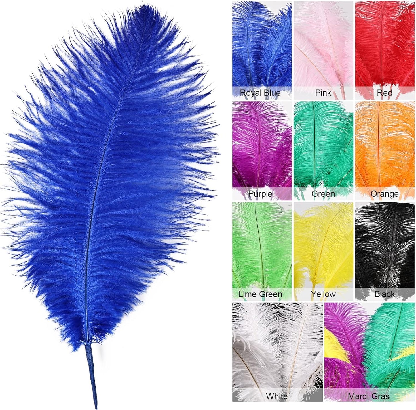 Bulk Royal Blue Ostrich Feathers - 12pcs 12-14inch Crafting Supplies for Centerpiece Table Decorations