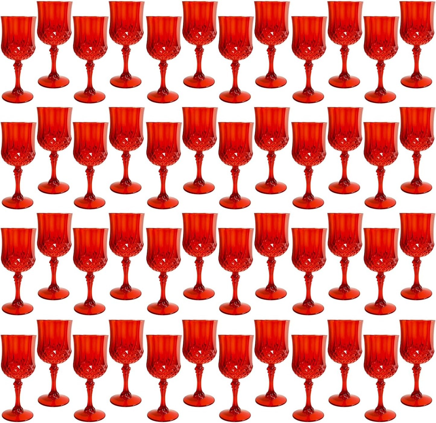 Plastic Wine Glasses，Plastic Goblets Vintage Style Cordial Drinking Glasses for Wedding Reception, Christmas Grand Event Party Supplies (48, Red)