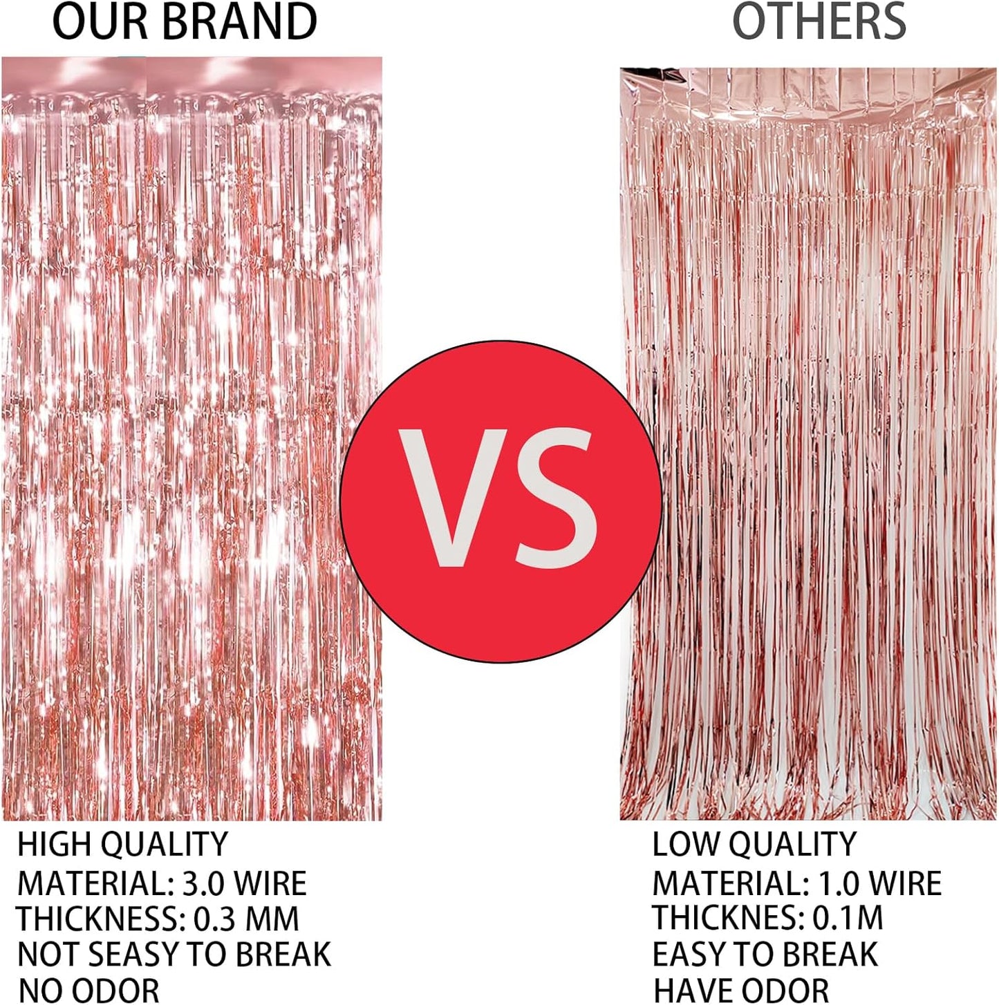 Keyali 3 Pack 3.3 * 8.3 ft Foil Curtain Metallic Tinsel Fringe Curtains Photo Booth Props Backdrop for Birthday Wedding Engagement Baby Shower Christmas Holiday Celebration Partyl,Rose Gold