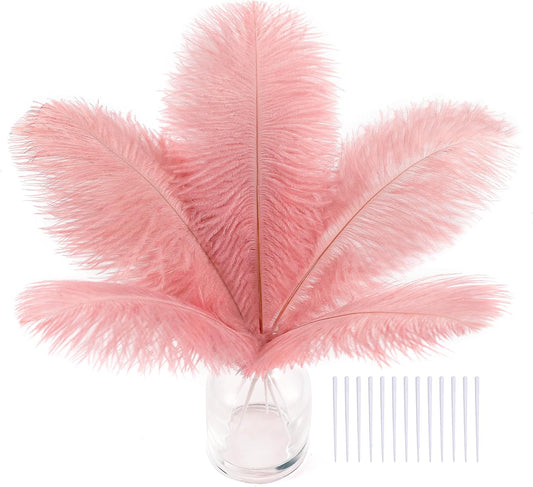 SOGUGOM Pink Craft Ostrich Feathers - 30PCS 8-10 inch Ostrich Feathers Kit for Centerpieces, Kindergarten Crafts, Dream Catchers and DIY Projects(Lotus Pink)