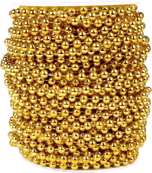 [98 Feet] Gold Pearl Beads Garland, 6MM 33 Yards Gold Faux Pearl Beads String Roll Bulk for DIY Craft Christmas Tree Wedding Party Decoration