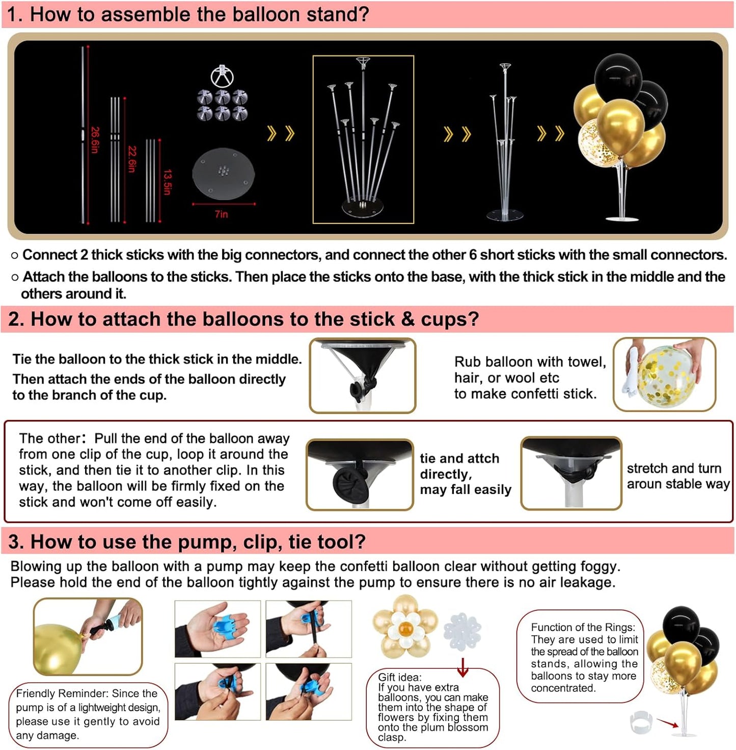 TONIFUL 4 Set Black Gold Balloon Centerpieces for Table,Balloon Stand Kit for Black Gold Party Decor 40th 50th 60th 70th Birthday Decorations Halloween Anniversary Graduation Decorations 2025