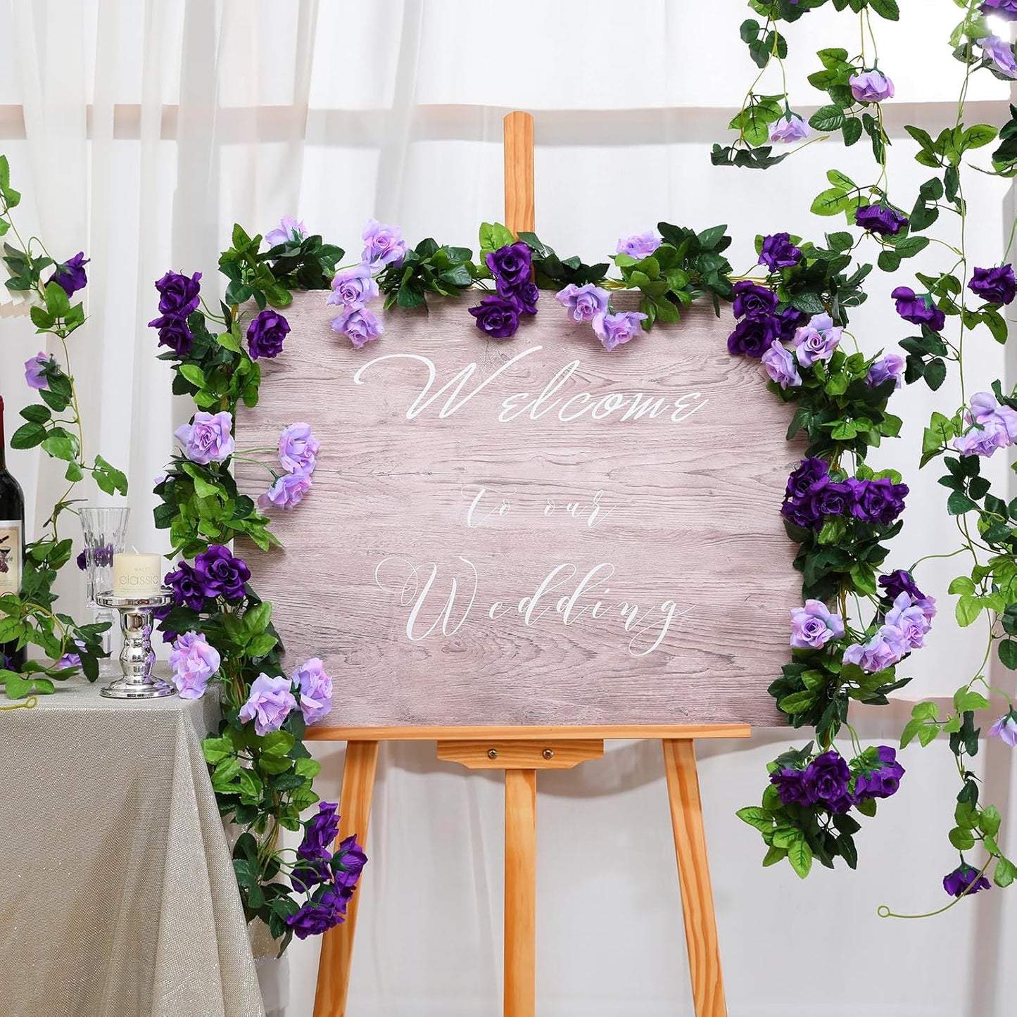 Floweroyal 4 Pack Artificial Flower Garlands 7.9FT Fake Rose Vines Silk Flowers Hanging Rose Ivy for Wedding Arch Party Home Garden Wall Decor (Purple)