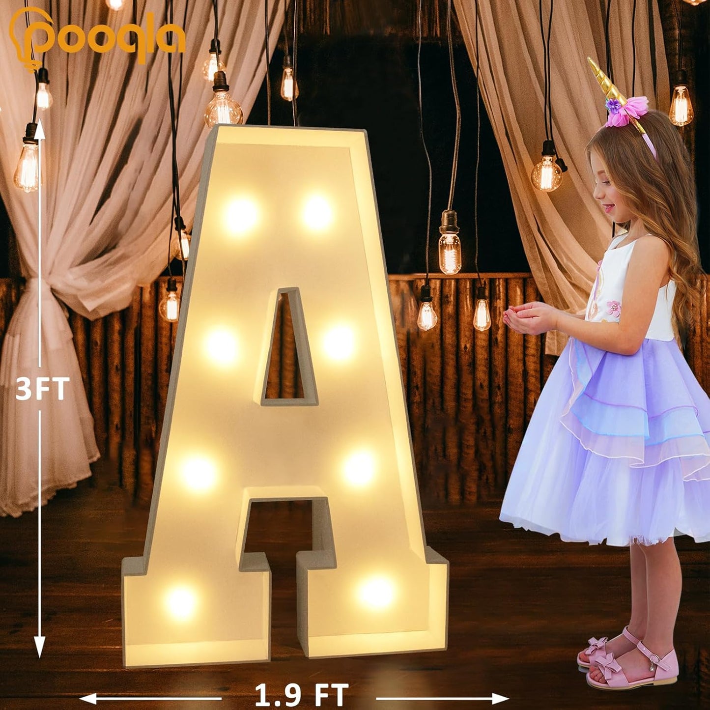 Pooqla 3FT Light Up Marquee Letters, Cool White and Warm White LED Large Lighted Marquee Letters, Giant Mosaic Letter Sign for Balloons Birthday Anniversary Wedding Party Decoration, LED A