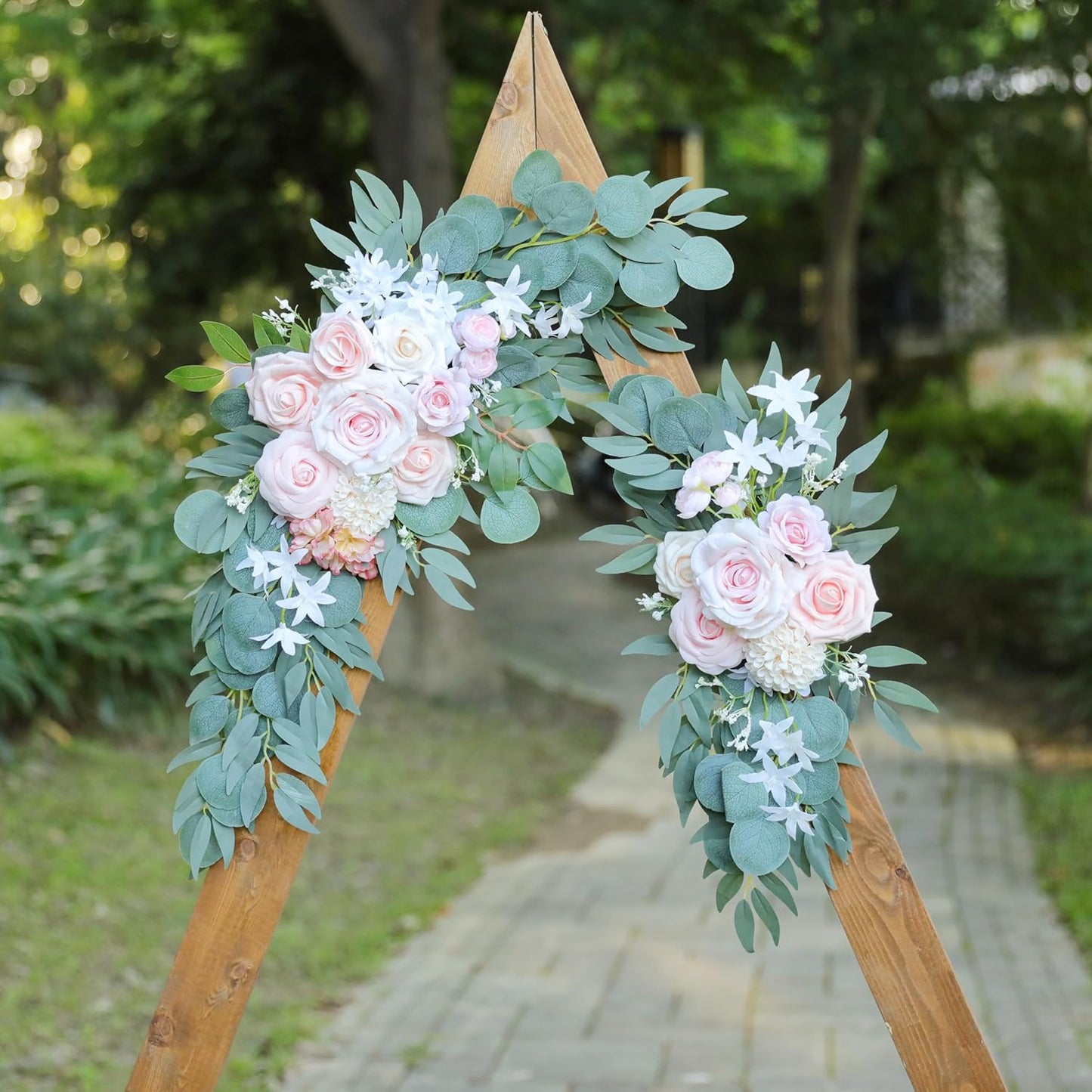 Artificial Pink Wedding Arch Flowers Swag Set of 2 for Welcome Signs, Reception and Ceremony Decorations, Cream Floral Decor, UD-002