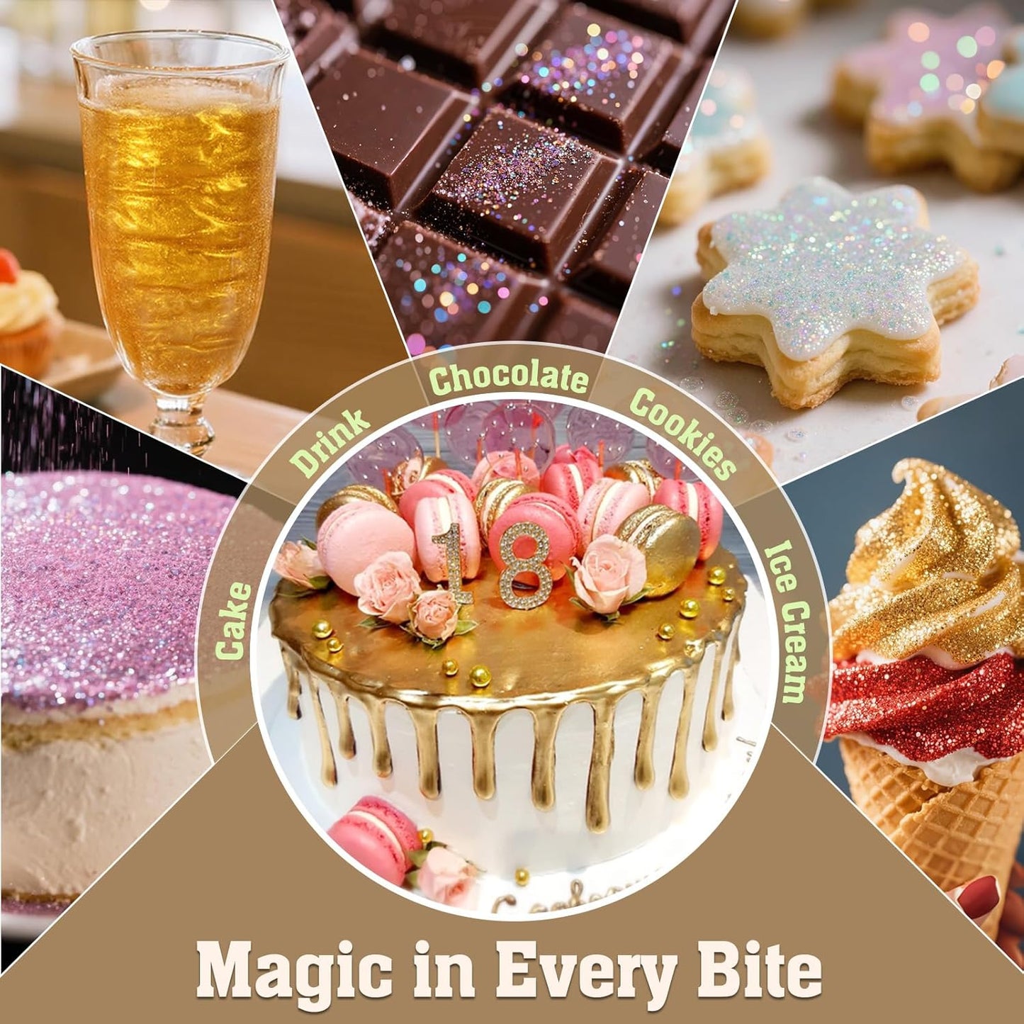 Twisweet Iridescent Edible Glitter for Drinks, Food Grade 10g Sparkling Sprinkles Cake Decorating Supplies, Edible Luster Dust for Cocktail Beverages, Food Coloring Shimmer Powder for Cupcakes Cookies Cake Decorations