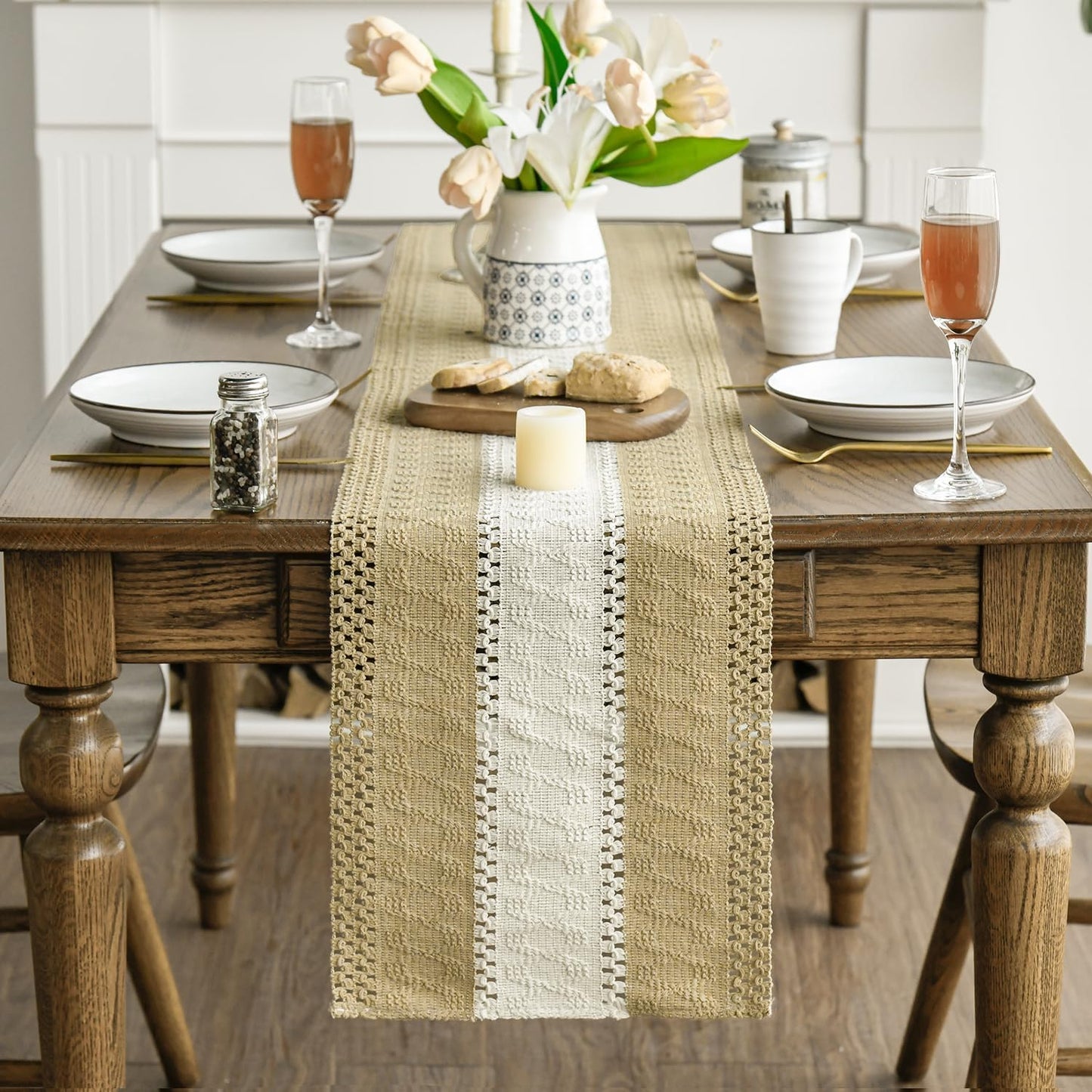 Artoid Mode Burlap Brown Farmhouse Rustic Table Runner, Seasonal Hollow Kitchen Dining Table Decoration for Home Party Decor 12x120 Inch