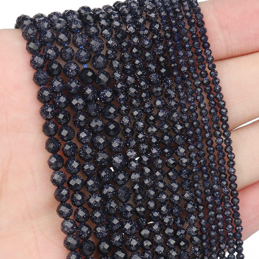 Song Xi 180pcs 2mm Natural Blue Sandstone Gemstone Beads Faceted Round Loose Stone Beads for Jewelry Making
