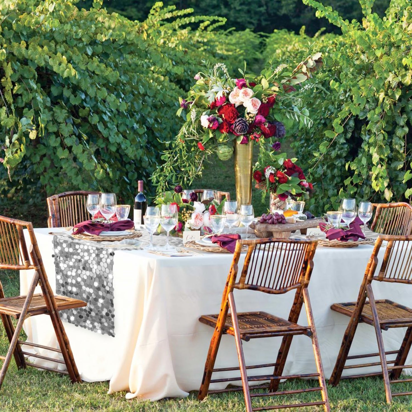 VHH Sequin Table Runner 12 x 108 inches Silver Table Runner, Glitter Runner for Party Wedding Birthday, Party Spring Easter Rustic, Birthday Supplies Decorations (1 Pack).