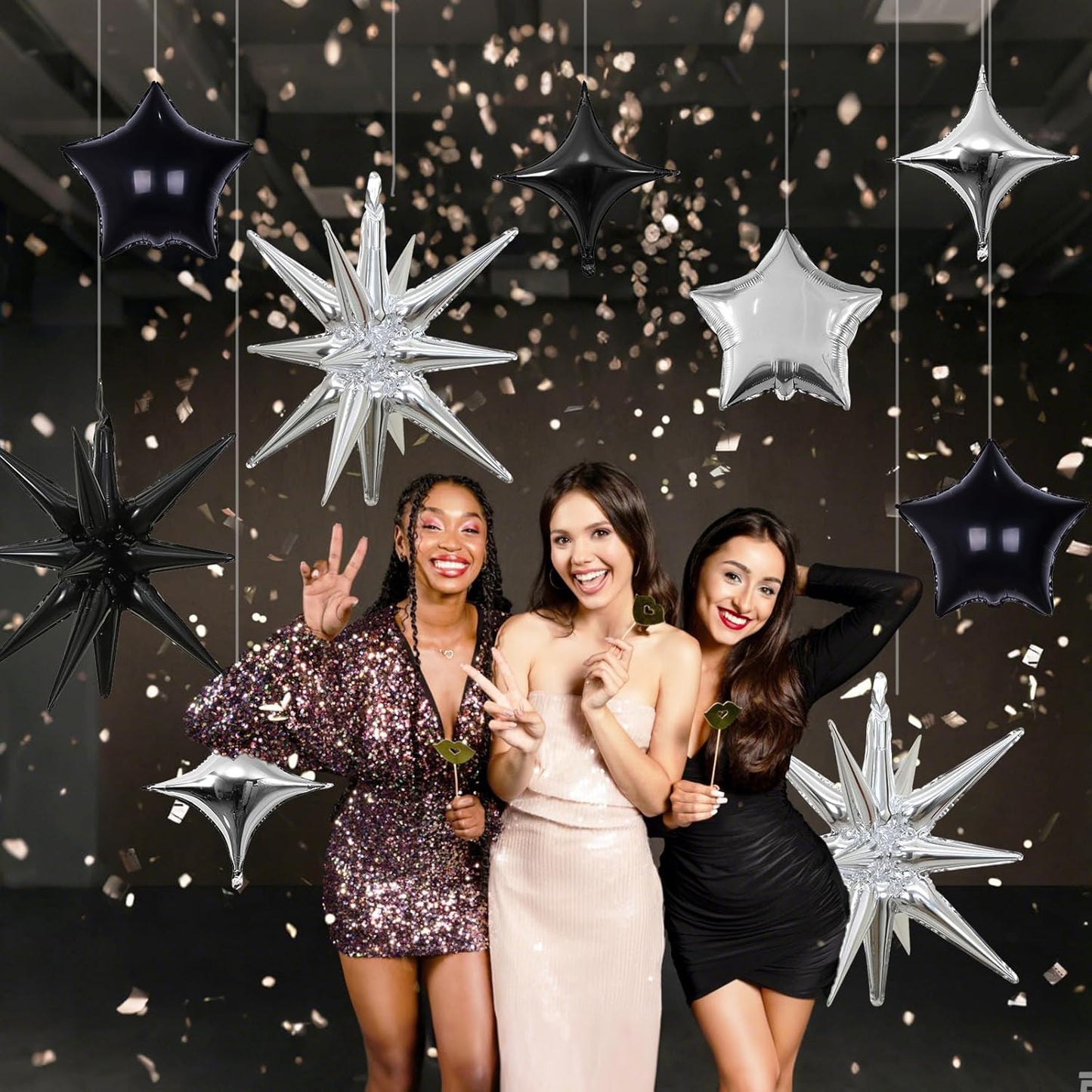 Black and Silver Star Balloons, 22in Large Star Balloons Foil 10in 4-Pointed & Pentagram Balloon for New Year Graduation Wedding Engagement Birthday Party Decorations