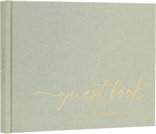 Elegant Guest Book for Wedding Reception, Beautiful Guestbook for Baby Shower and Wedding Decor, 100 Blank Pages for Sign in, Polaroid Pictures and Photos, Linen Cover (2025, Sage)