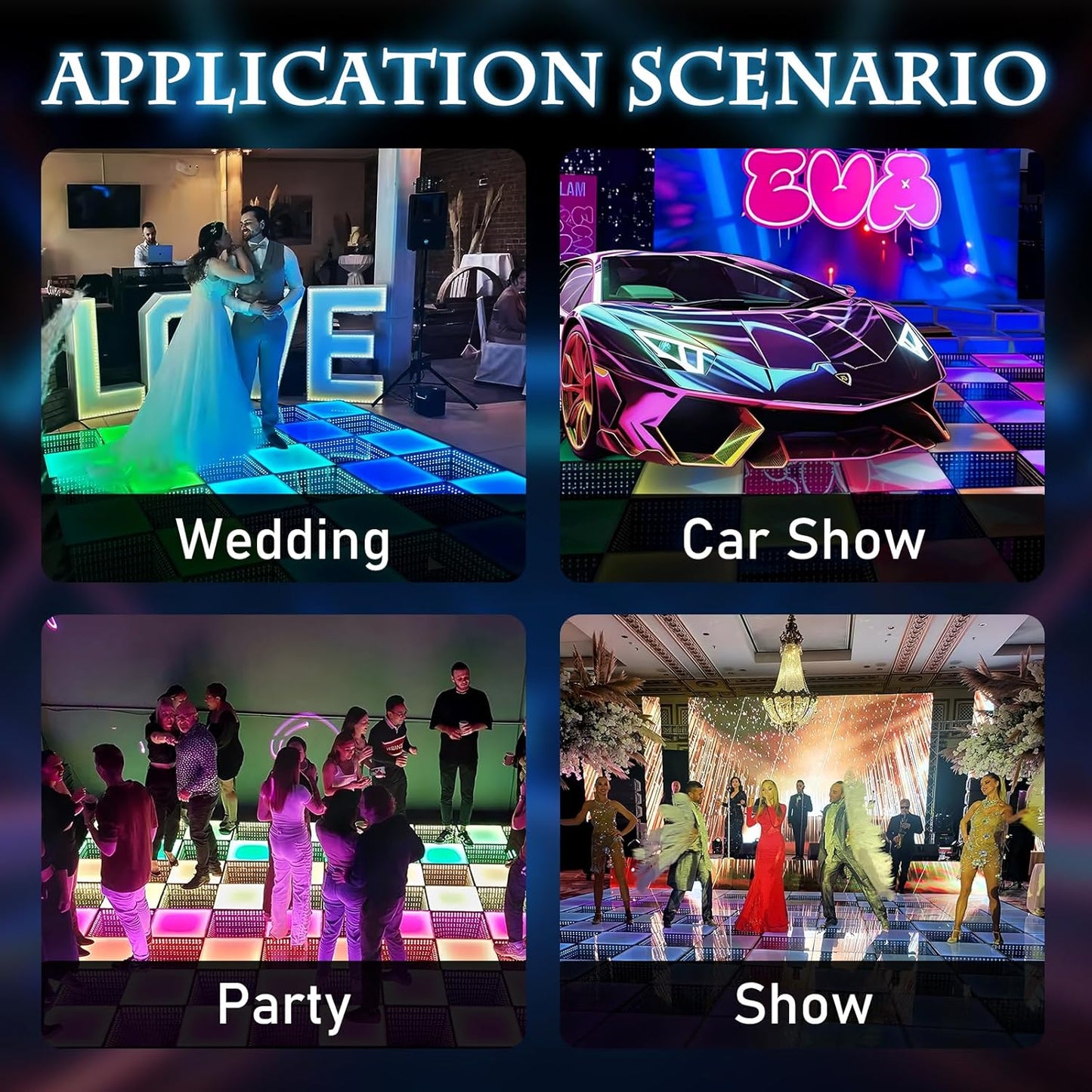 Dance Floor Stage Lights-Tempered Glass with Flight Case - RGB Color Changing Lights for Wedding, Party, Club - Non-Slip (3D&RGB -Magnetic, 16 * 16 FT)