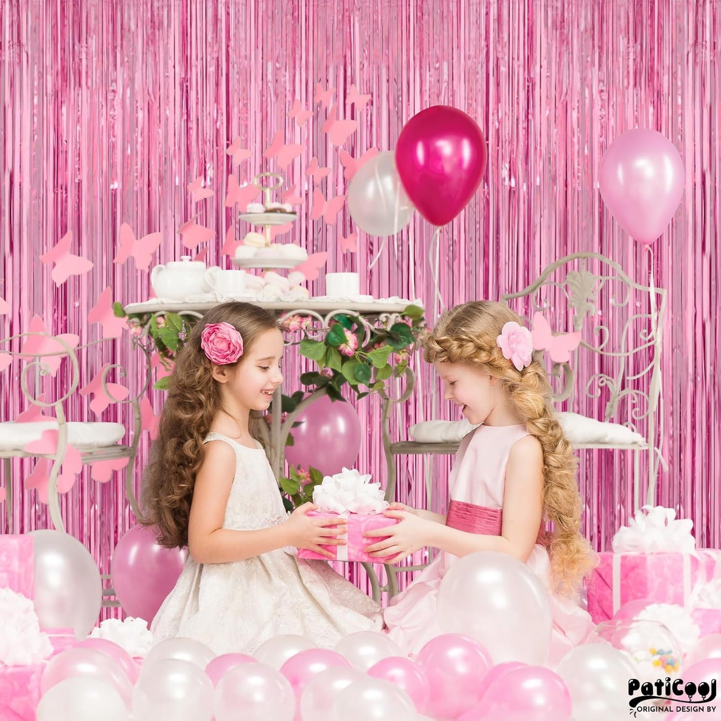 Pink Streamers Party Decorations - Thicken 4 Pack 3.2 x 8.2 FT - Pink Tinsel Foil Fringe Curtains, Photo Booth Props Backdrops for Birthday, Bachelorette, Graduation, Baby Shower Party Decorations