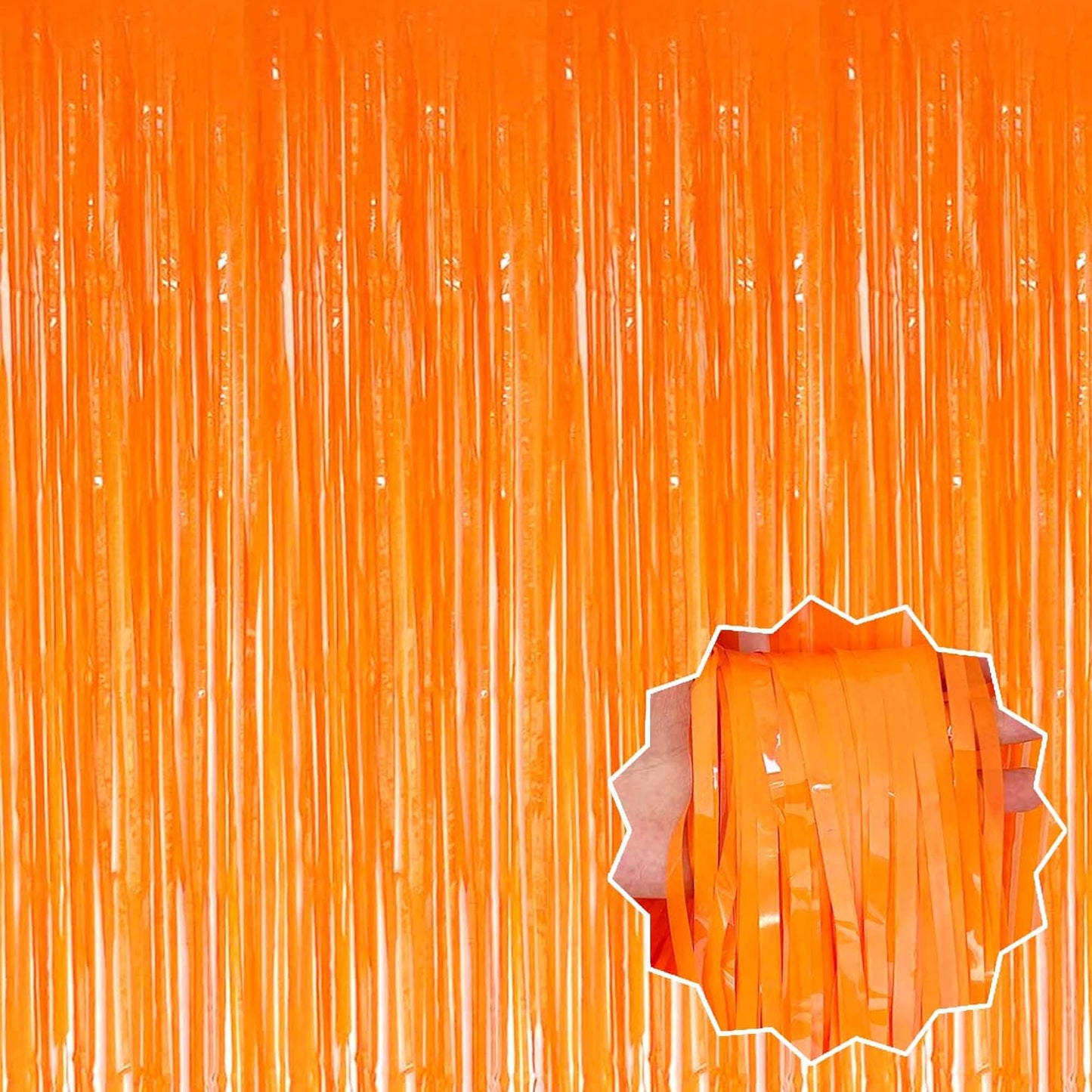 6 Pack Macaron Orange Foil Fringe Curtains Backdrop, 3.28 x 8.2 Ft Metallic Streamers Tinsel Curtains Background for Photo Booth, Birthday, Weddings, Carnivals, Graduation, Themed Party Decorations