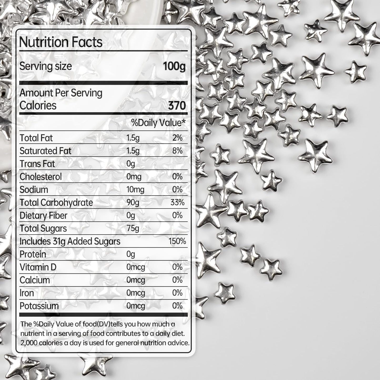 Silver Sprinkles for Cake Decorating, Star Candy Sugar, Mix Size, 150g/5.29oz, Food Grade, Cake Decoration, Cupcake Topper, Holiday, Party, Wedding Party, Birthday, Easter, Christmas Supplies