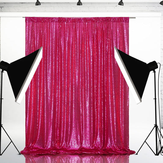 Eternal Beauty Hot Pink Sequin Backdrop, 7x7 Ft Glitter Background Curtains for Shimmer Photography Party Wedding Birthday Back Drop Decor