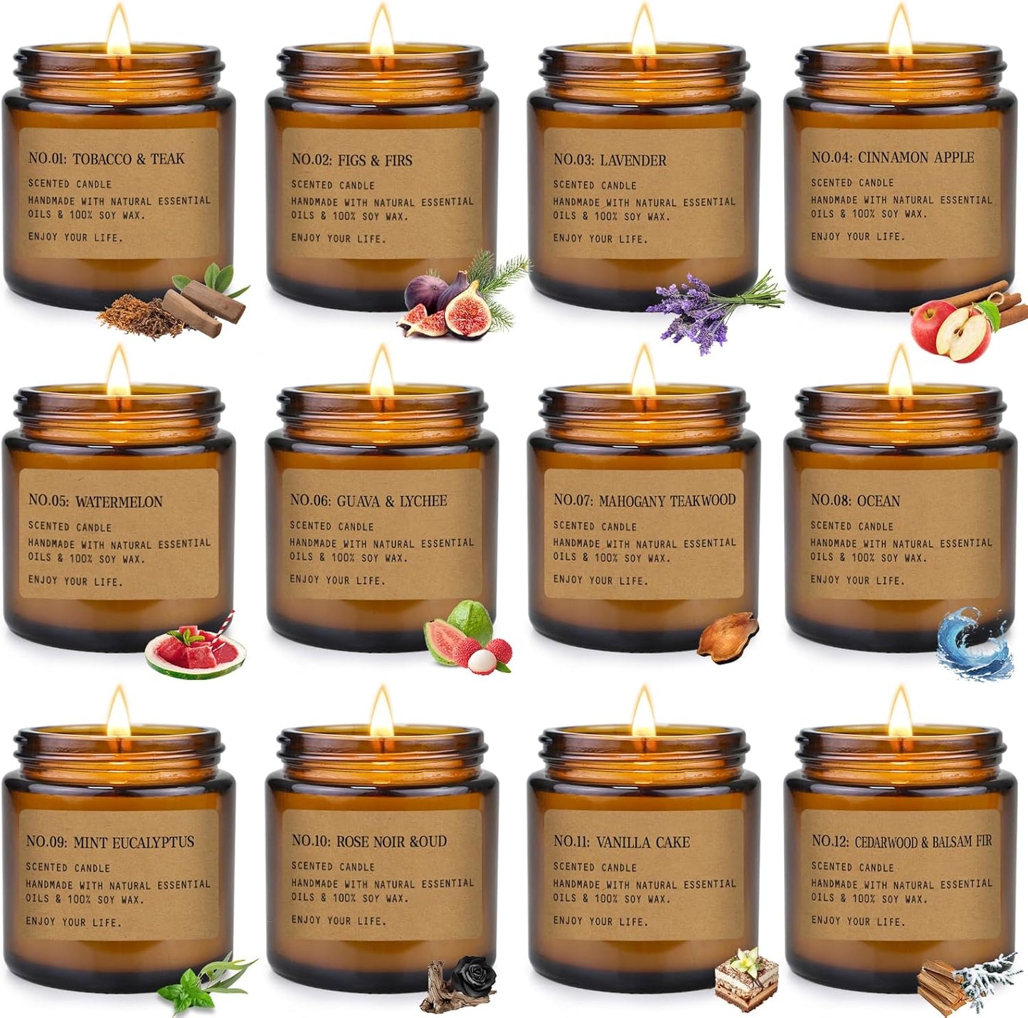 12 Pack Aromatherapy Candles for Home Scented, Aromatherapy Jar Candle Gifts for Women, Natural Soy Wax Amber Candle Set, Scented Candles Set for Birthday Valentine Birthday Day Present