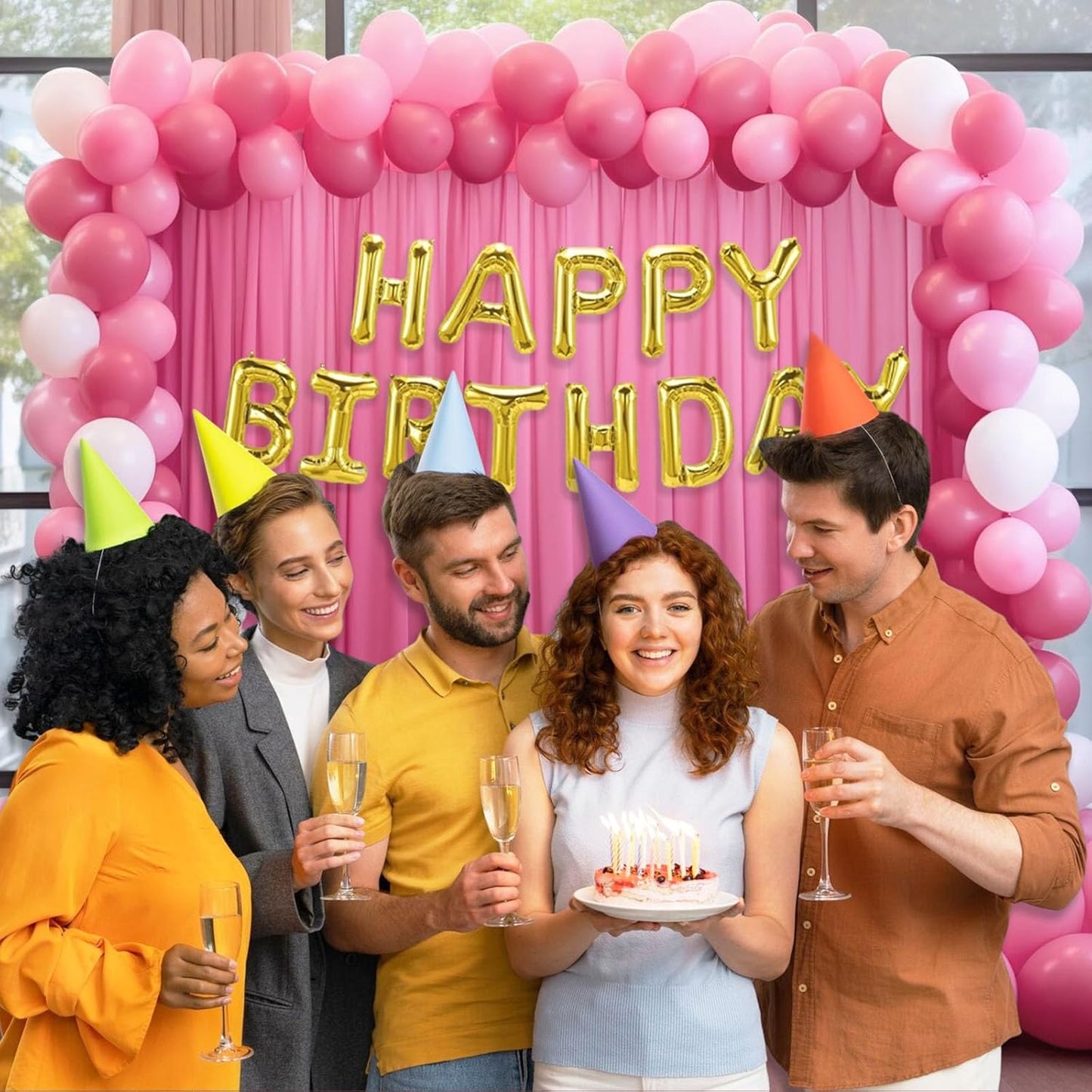 10 x 10 Feet New Pink A Backdrop Curtain for Partie, Background Curtains for Photoshoot, Birthday, Wedding, Mardi Gras, Easter, Mother's Day Party Decorations 5Ft x 10Ft, 2 Panels