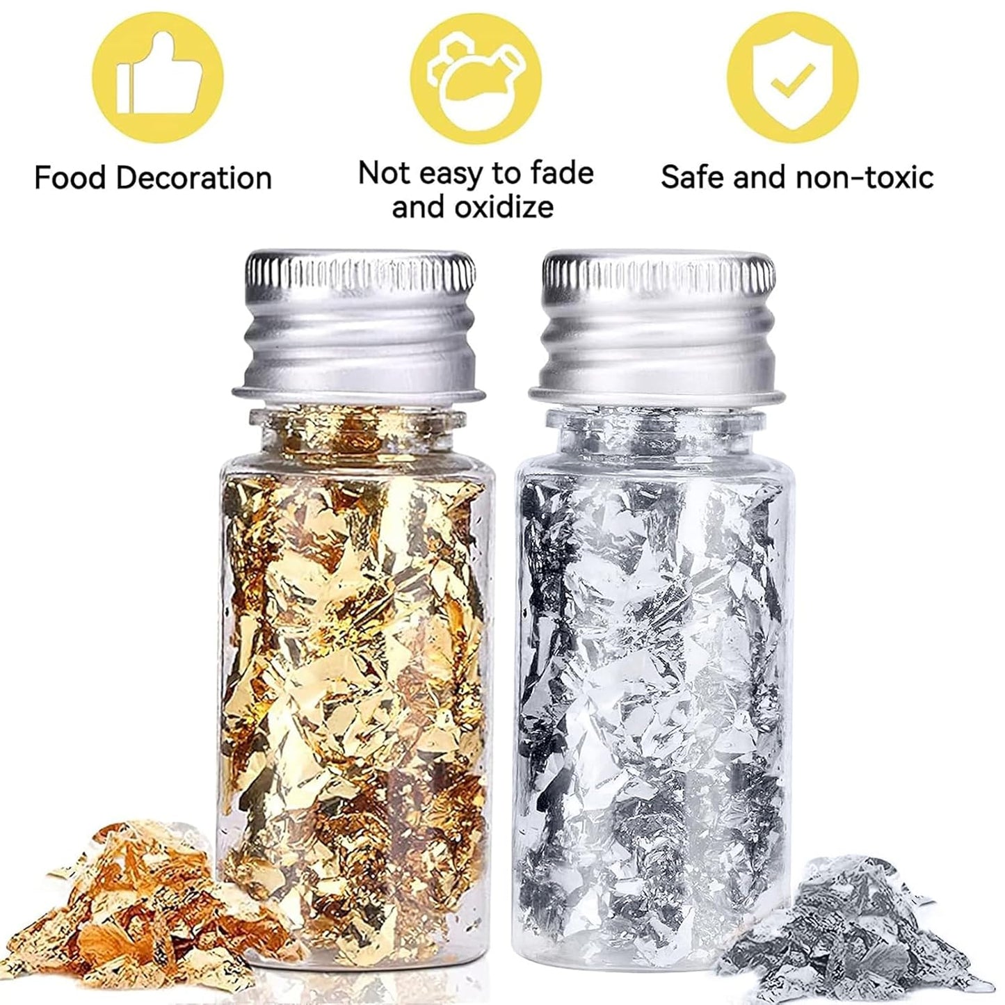 Edible Gold Leaf, Gold Leaf Cake Decoration Gold Flakes Food Gold Foil Decoration Baking Gold Foil Decor Chocolates Decor Gold Leaf Sheets for Cooking Dessert Decoration Crafts Makeup (Gold and Silver)