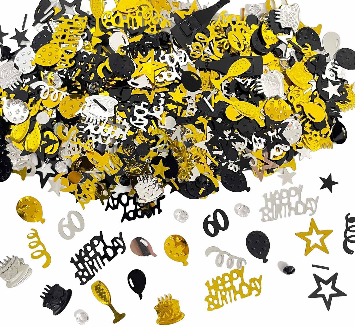 60th Birthday Confetti 50 Confetti Party for Table Metallic Foil Table Scatter Decoration Birthday Centerpieces for Party DIY Arts Crafting Supplies, Gold Black and Silver