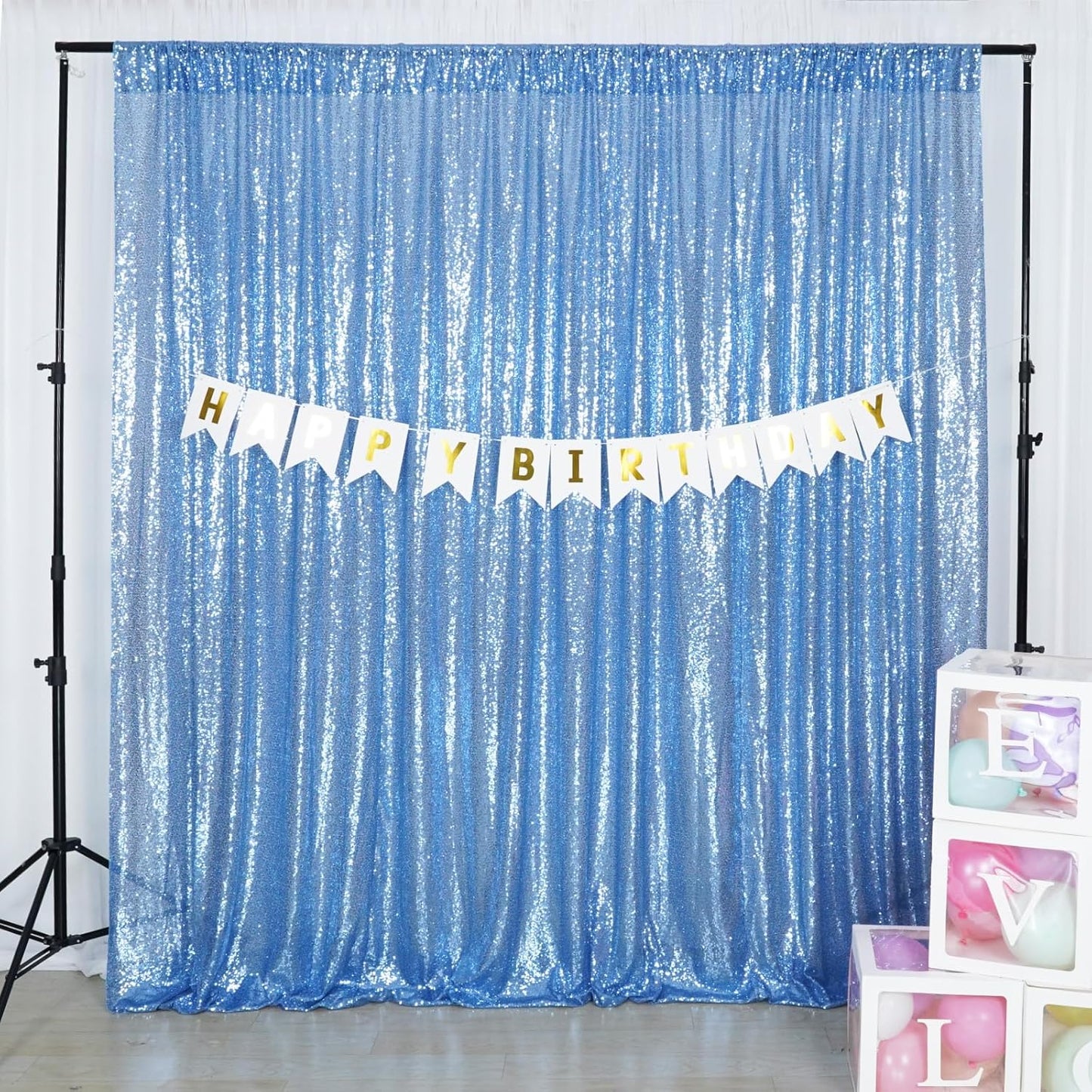 Poise3EHome Baby Blue Sequin Backdrop Curtain,8FT x 10FT Sequin Photography Backdrop Curtain for Party Decoration