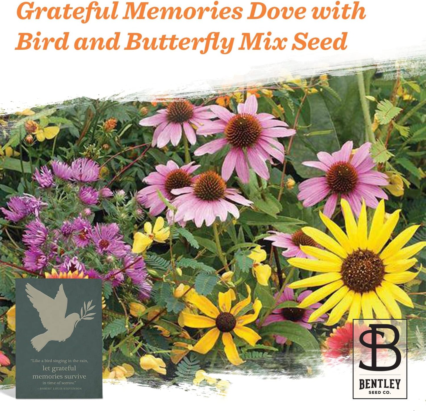 Grateful Memories Dove with Bird and Butterfly Mix Seed Favor Packets - Gardening Gifts - Wild Flower Seeds for Planting - Garden or Indoor Plant Flowers - Growing Plants in Memory