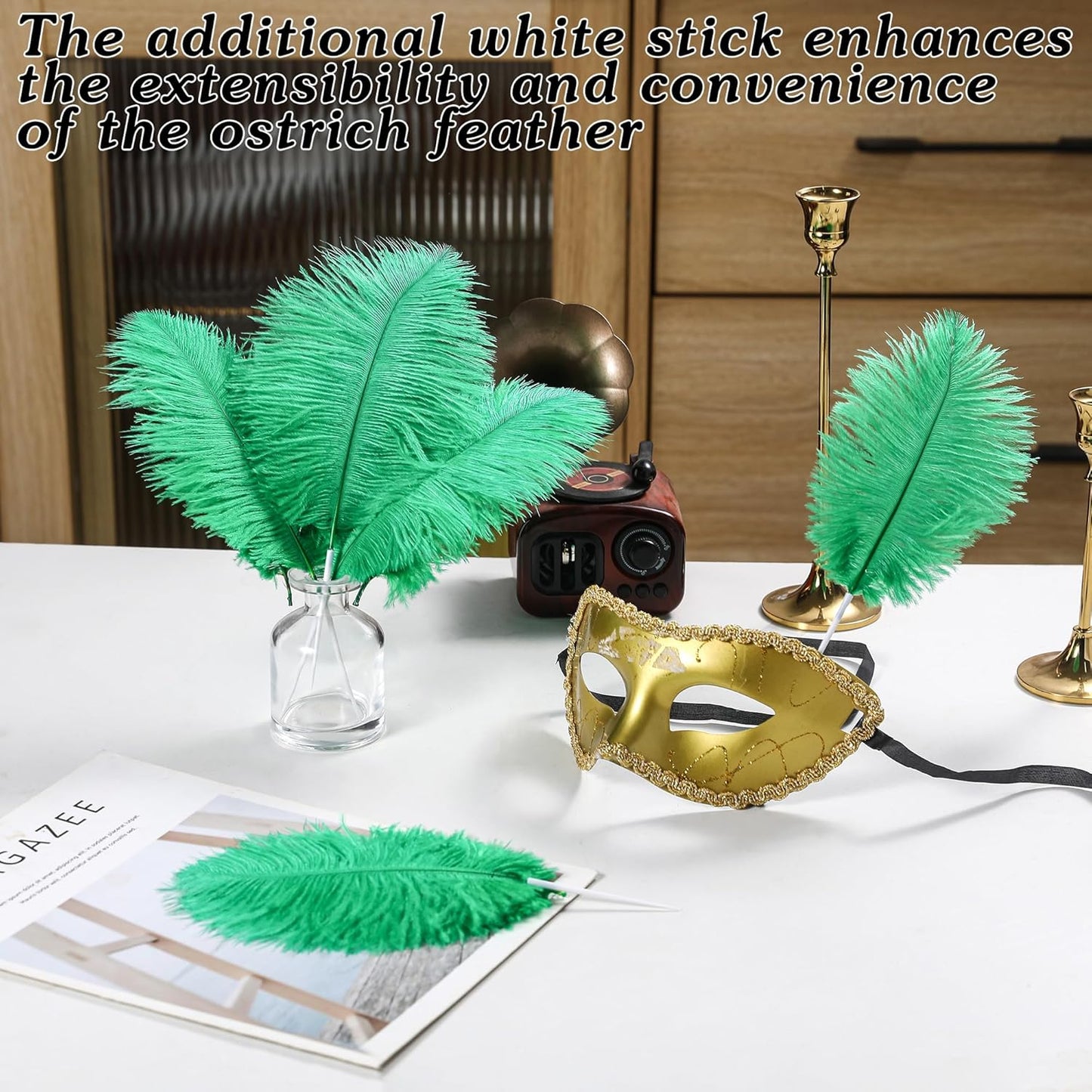 SOGUGOM Green Craft Ostrich Feathers - 30PCS 6-8 inch Mini Ostrich Feathers Kit for Kindergarten Crafts, Hats and Mardi Gras(Green)