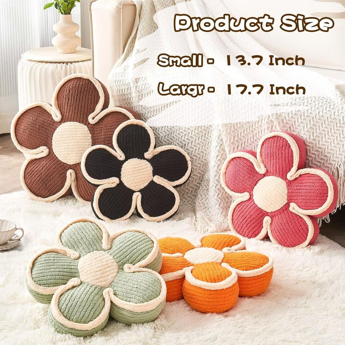 Soft Flower Shaped Floor Cushion, Decorative Throw Pillow, Cute Seating Cushion, Plush Pillow for Sofa Couch Bed (13.7 Inch, Peach Pink)