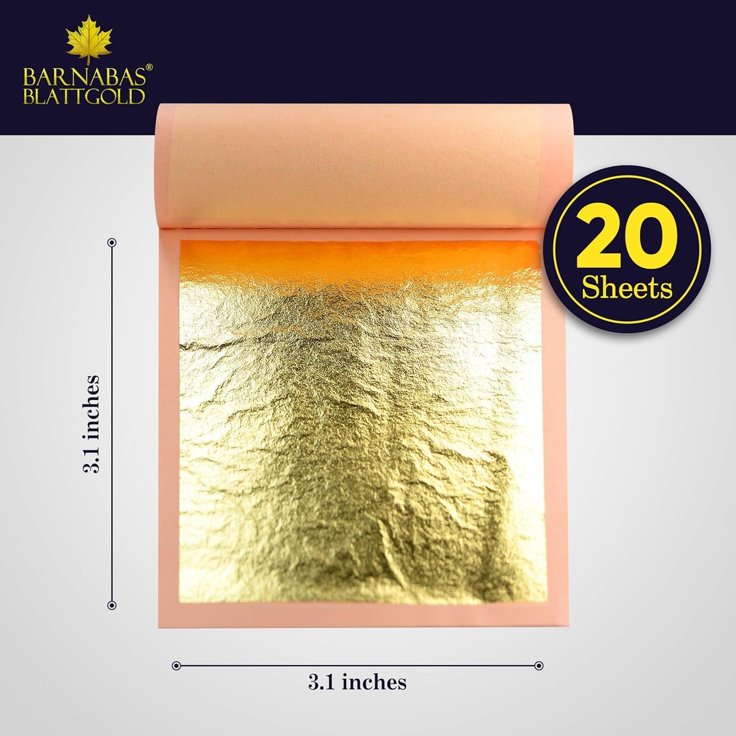 Barnabas Blattgold Edible Gold Leaf 24K - Cake Decorations, Loose Gold Leaf Sheets for Cupcakes - 3.1 inches, Book of 20