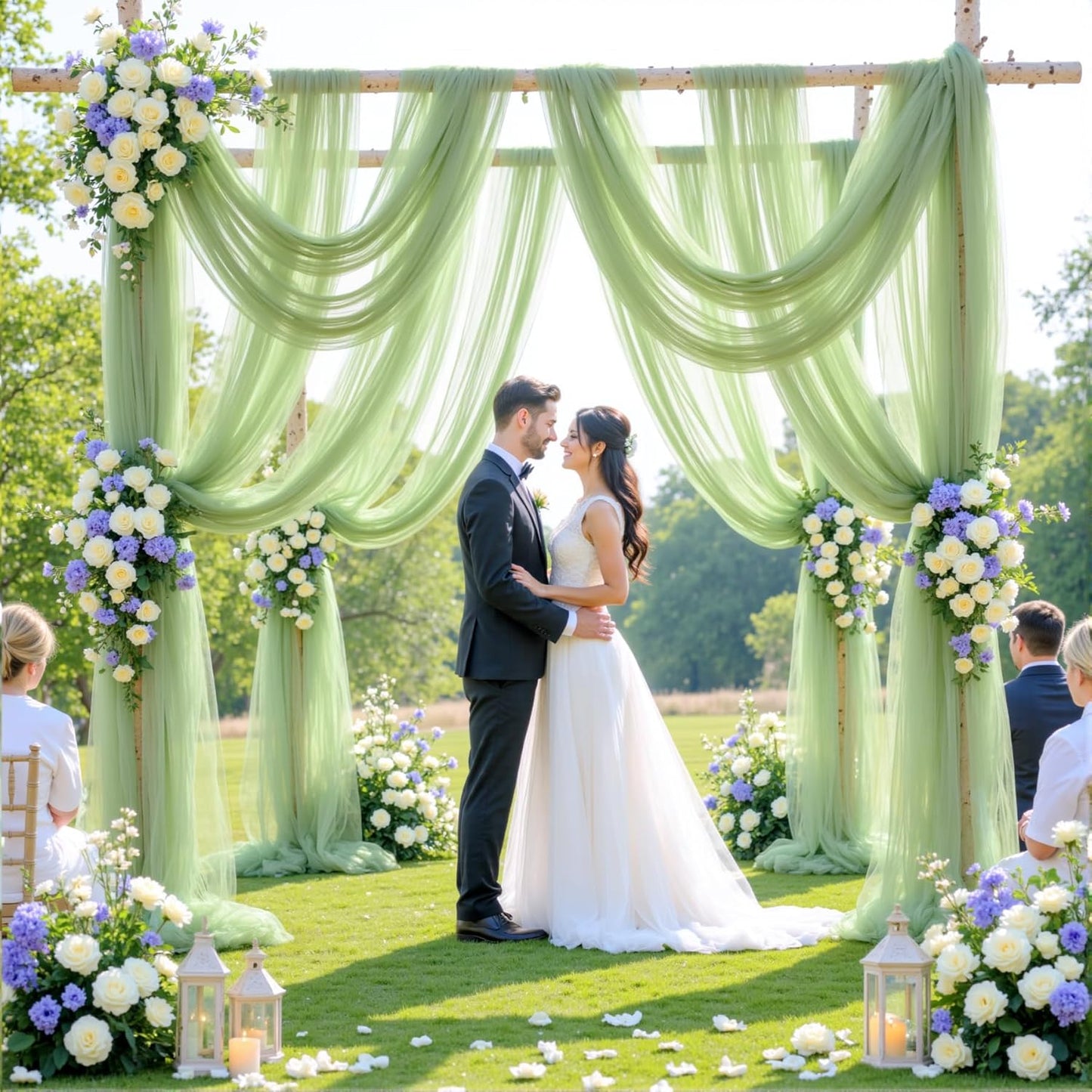 Wedding Arch Draping Fabric Backdrop 2 Panel 60" x 26Ft Sage Green Drapes Curtains for Wedding Reception Sheer Tulle Backdrop Curtain for Ceremony Birthday Party Baby Shower Arbor Ceiling Decorations