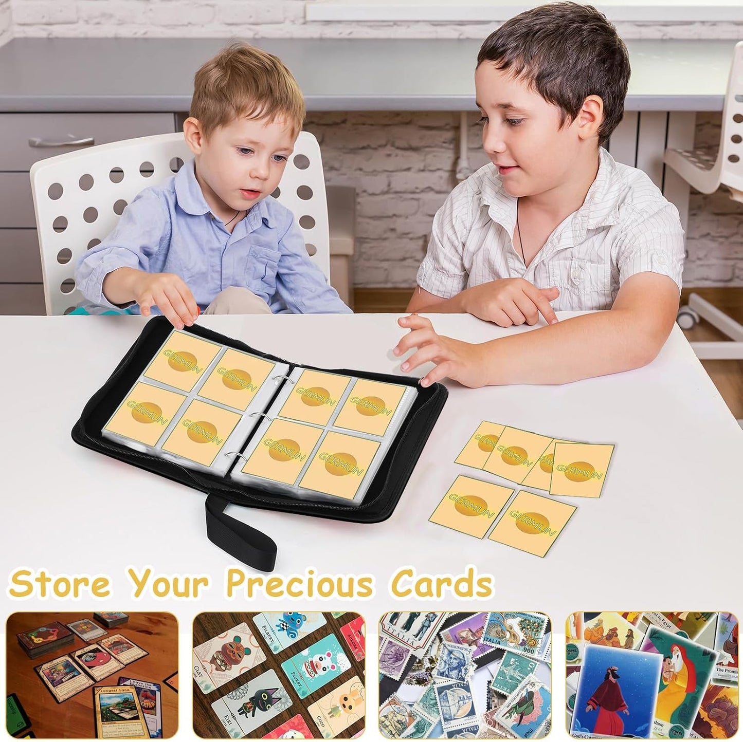 4 Pocket Card Binder, Premium Zip Trading Card Binder, 400 Double Sided Pocket PU Card Collection Binder, Collector Card Album, Card Folder for MTG, TCG, Sports Cards, Game Cards (Yellow)