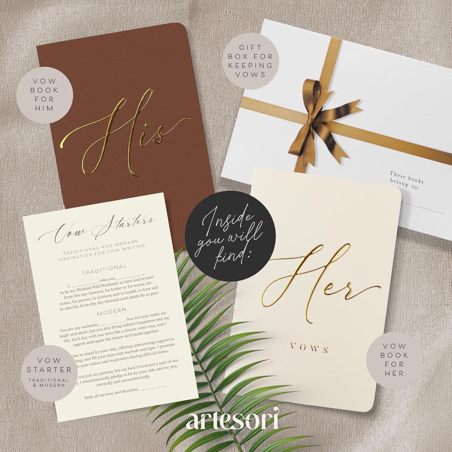 ARTESORI Wedding Vow Books His & Hers - Wedding Registry Gifts Ideas for Bride & Groom, Vow Books for Wedding - Soft-Touch, Gold-Foiled, 28 Lined Pages Vow Book for Her & Him [Ivory & Terracotta]