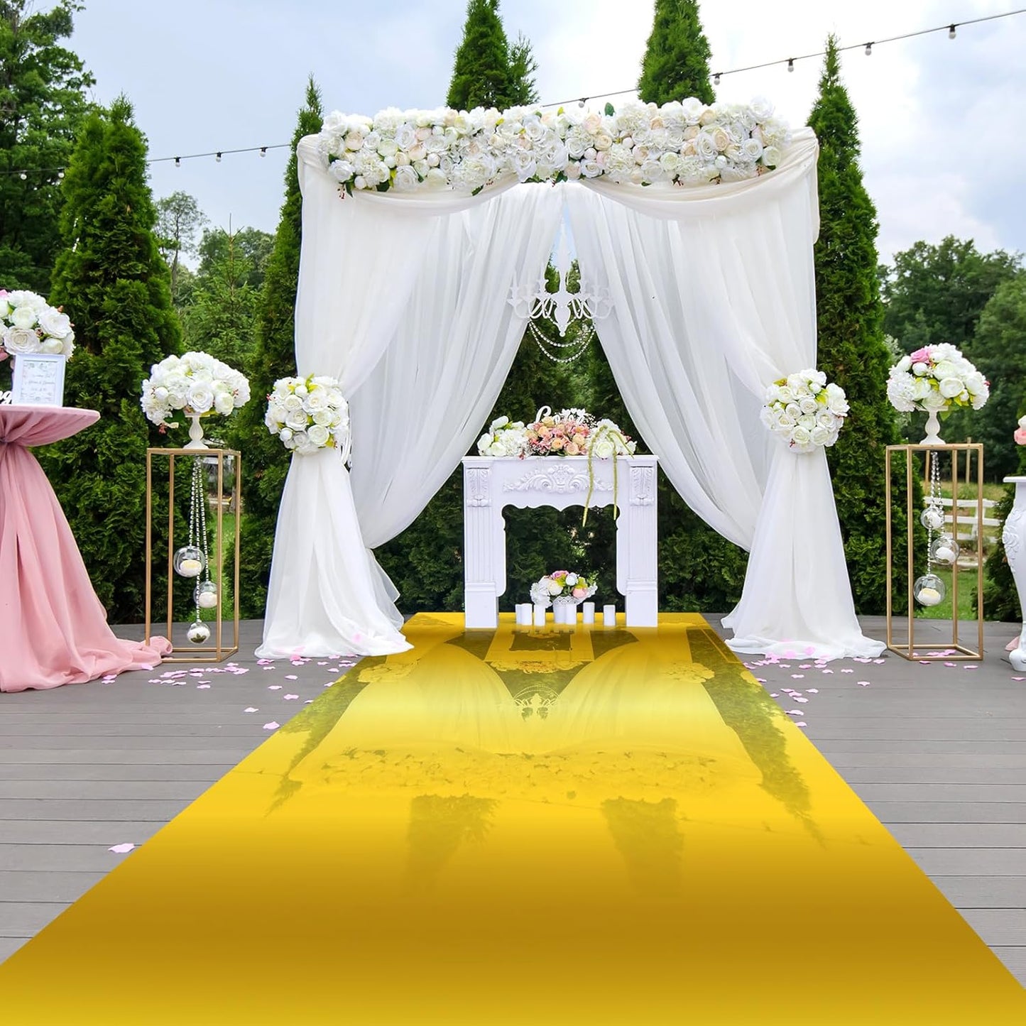 3.3 x 98.4 ft Mirror Rug Aisle Runner for Wedding Ceremony Double Sided Reflective Carpet Aisle Runner Walkway Rug Roll for Outdoor Birthday Graduation Party Decor(Gold)