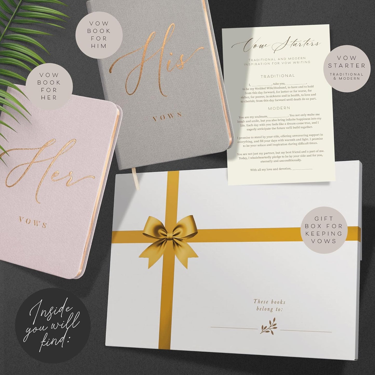 Vow Books His and Hers - Linen Wedding Vow Books Perfect as Bride & Groom Gifts, Wedding Registry Ideas - His & Hers Gifts Wedding Vow Book - Wedding Essentials & Accessories [Blush & Grey]