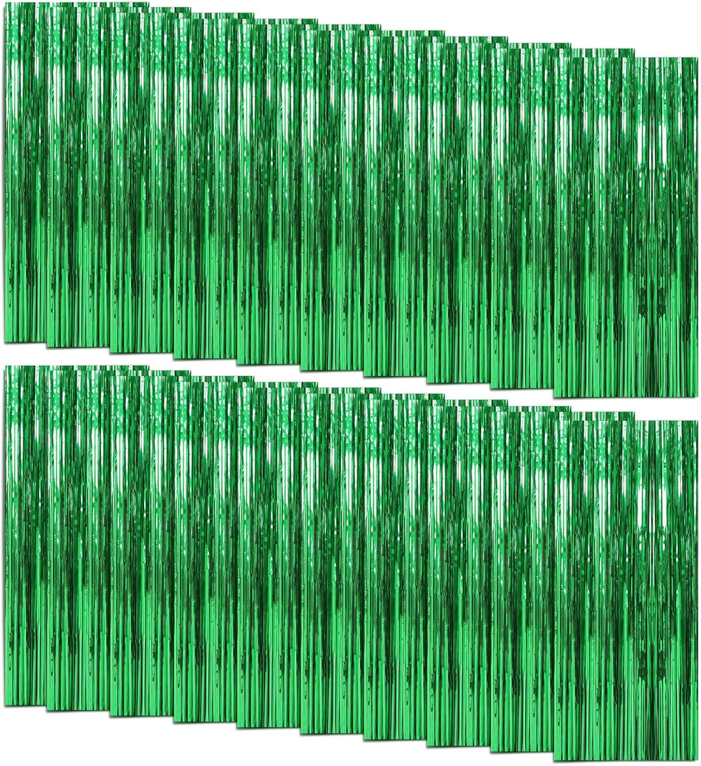 20 Pack Foil Curtain Backdrop Green Metallic Tinsel Foil Fringe Curtains Photo Booth Props for Birthday Wedding Engagement Baby Shower Bachelorette Christmas Holiday Celebration Party Decorations