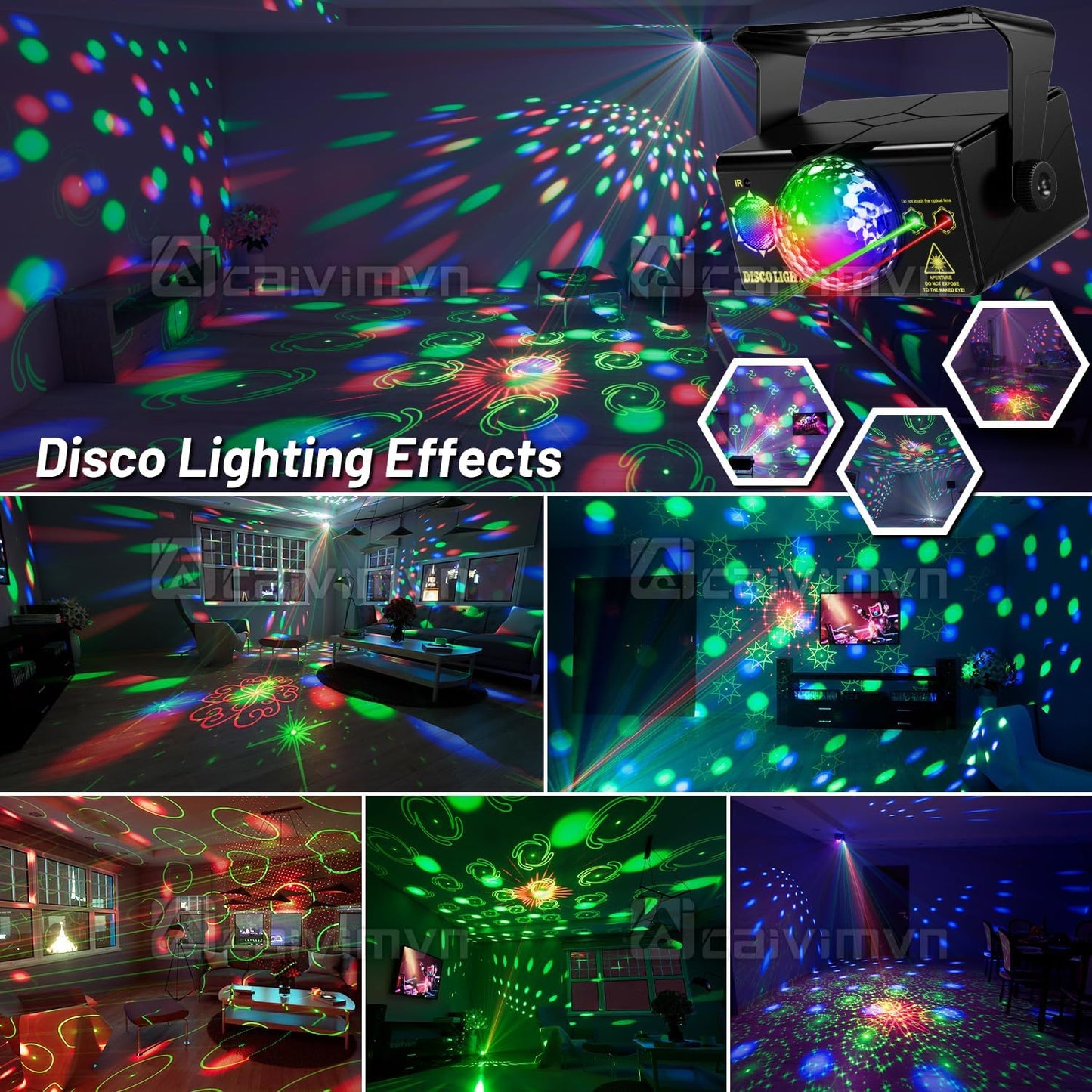 Party Lights Disco Ball Light Dj Disco Lights LED Stage Strobe Lights Projector Sound Activated with Remote Control for Parties Club Bar Holiday Christmas Dance Gift Birthday Wedding Home Décor