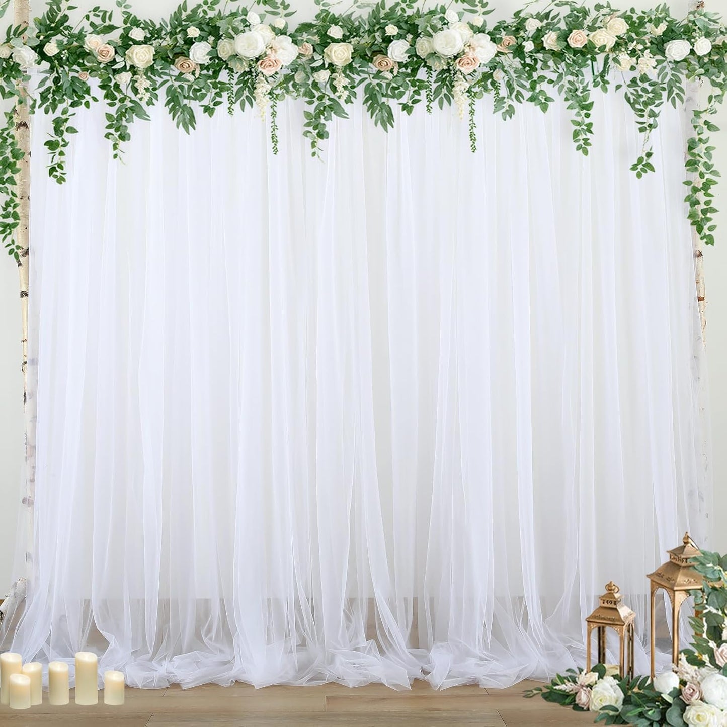 White Backdrop Curtain for Parties 10 ft x 10 ft Sheer Tulle Backdrop Drapes for Wedding Ceremony Birthday Baby Shower Ceiling Drapes Christmas Photo Backdrop Curtain Decorations 2 Panels 5ft x 10ft