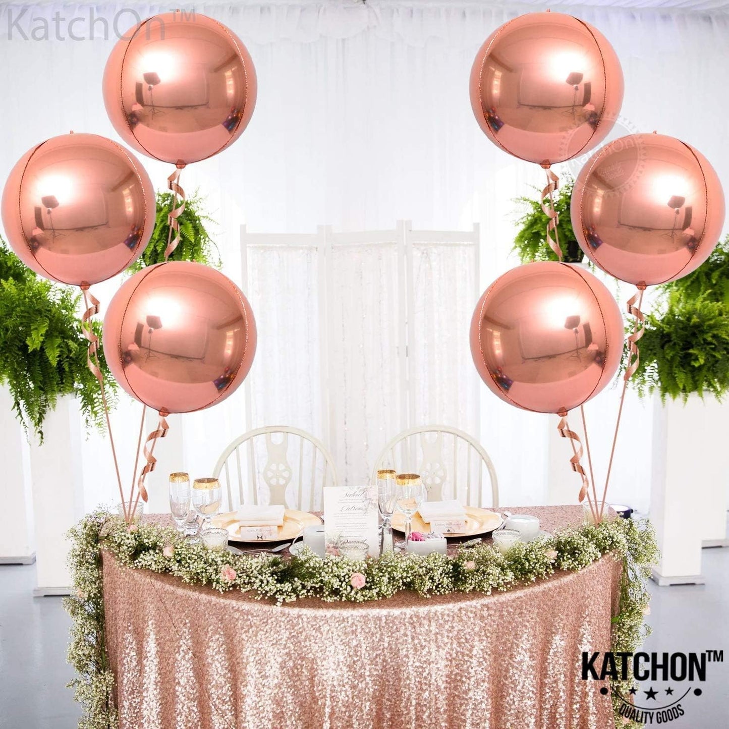 KatchOn, Giant Rose Gold Balloons - 22 Inch, Pack of 6 | Rose Gold Foil Balloons for Bridal Shower Decorations | Rose Gold Mylar Balloon for Bachelorette, Anniversary, Birthday Party Decorations