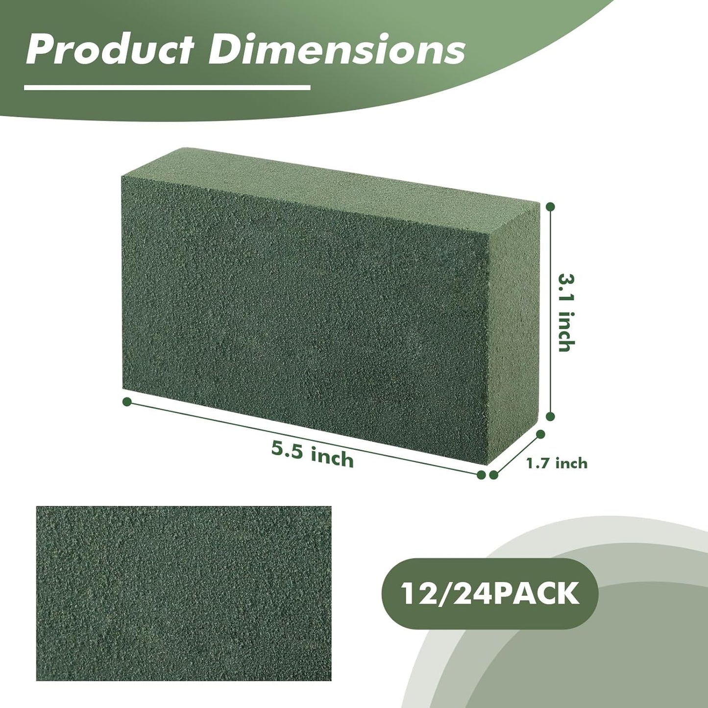 24 Pcs Floral Foam Blocks for Fresh & Artificial Flowers, 5.5" L x 3.1" W x 1.7" H Wet & Dry Green Flower Foam for Indoor Outdoor Floral Arrangements, Foam Bricks for Wedding, Birthdays, Home Décor