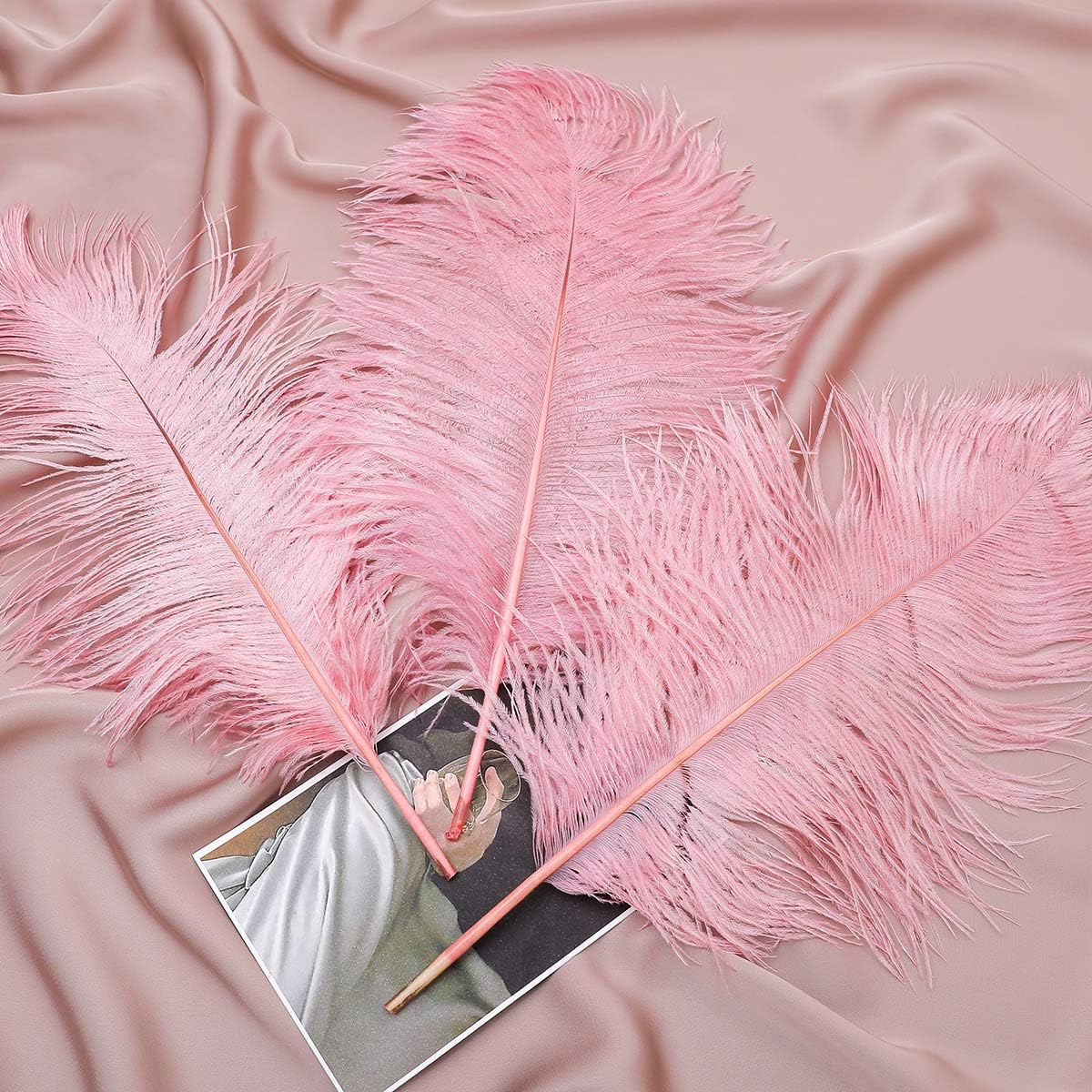 12pcs Natural Lotus Pink Ostrich Feathers 12-14inch (30-35cm) for Wedding Party Centerpieces，Flower Arrangement and Home Decoration.
