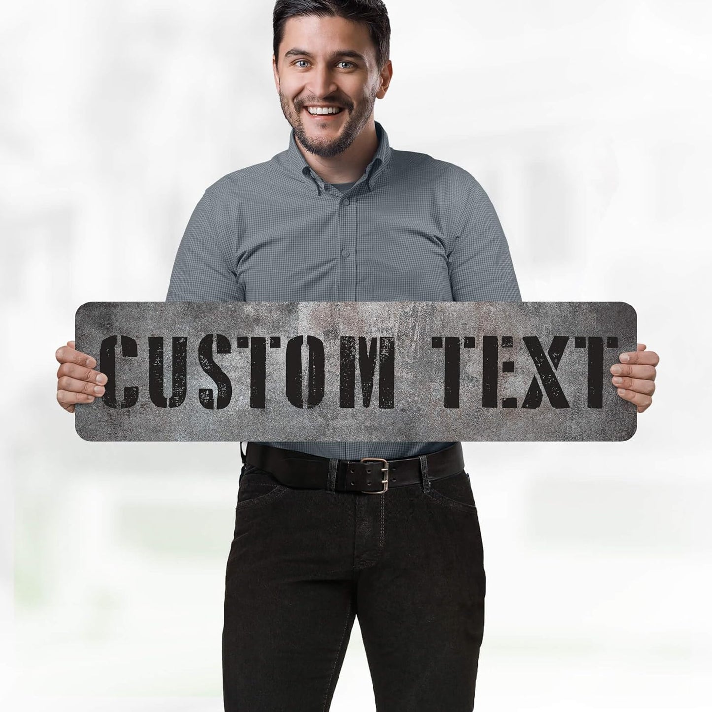 Custom Sign, Custom Street Sign, 11 Font Colors, 13 Font Styles, 4 Hole Options, 22 Sizes, 8x32 Inches, Rust Free DiBound, Fade Resistant, Made in USA by My Sign Center (Grunge Metal)