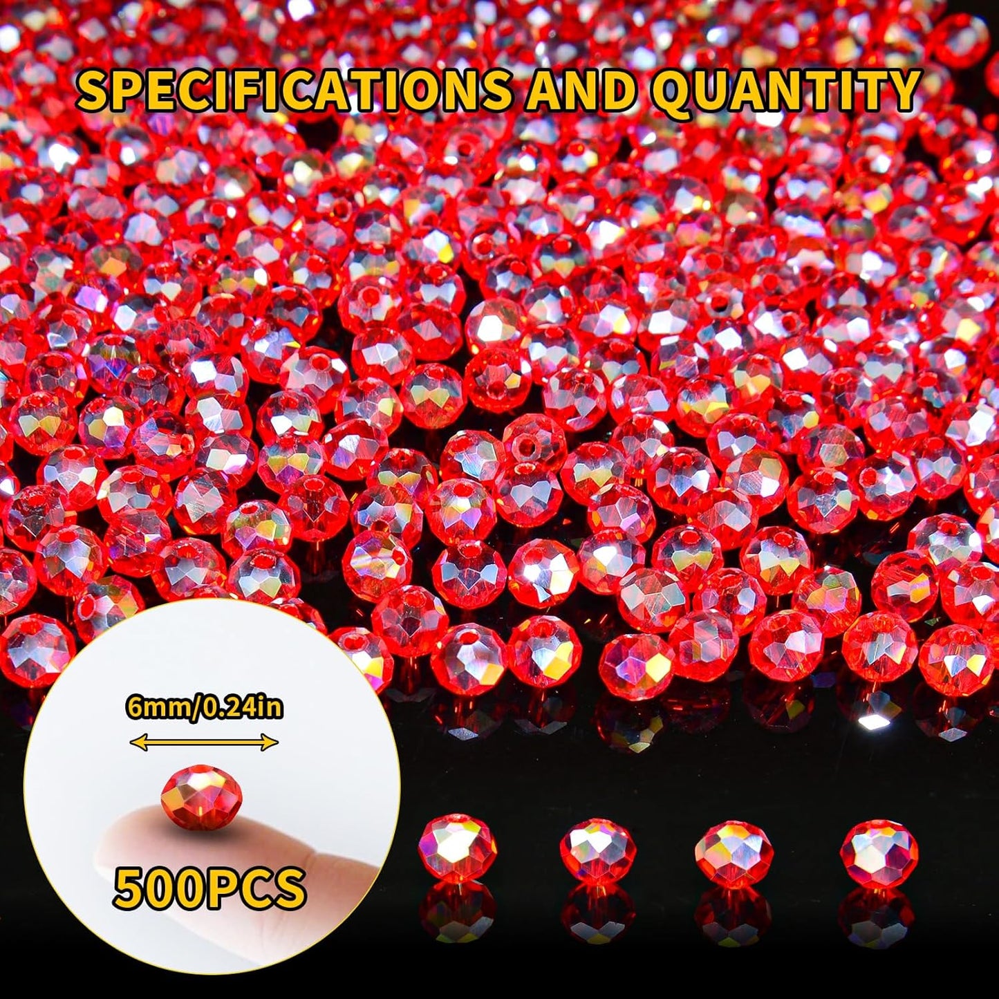 500Pcs 6mm Crystal Glass Beads for Jewelry Making Beads for Bracelets Necklace Pendants Making Supplies(Red)