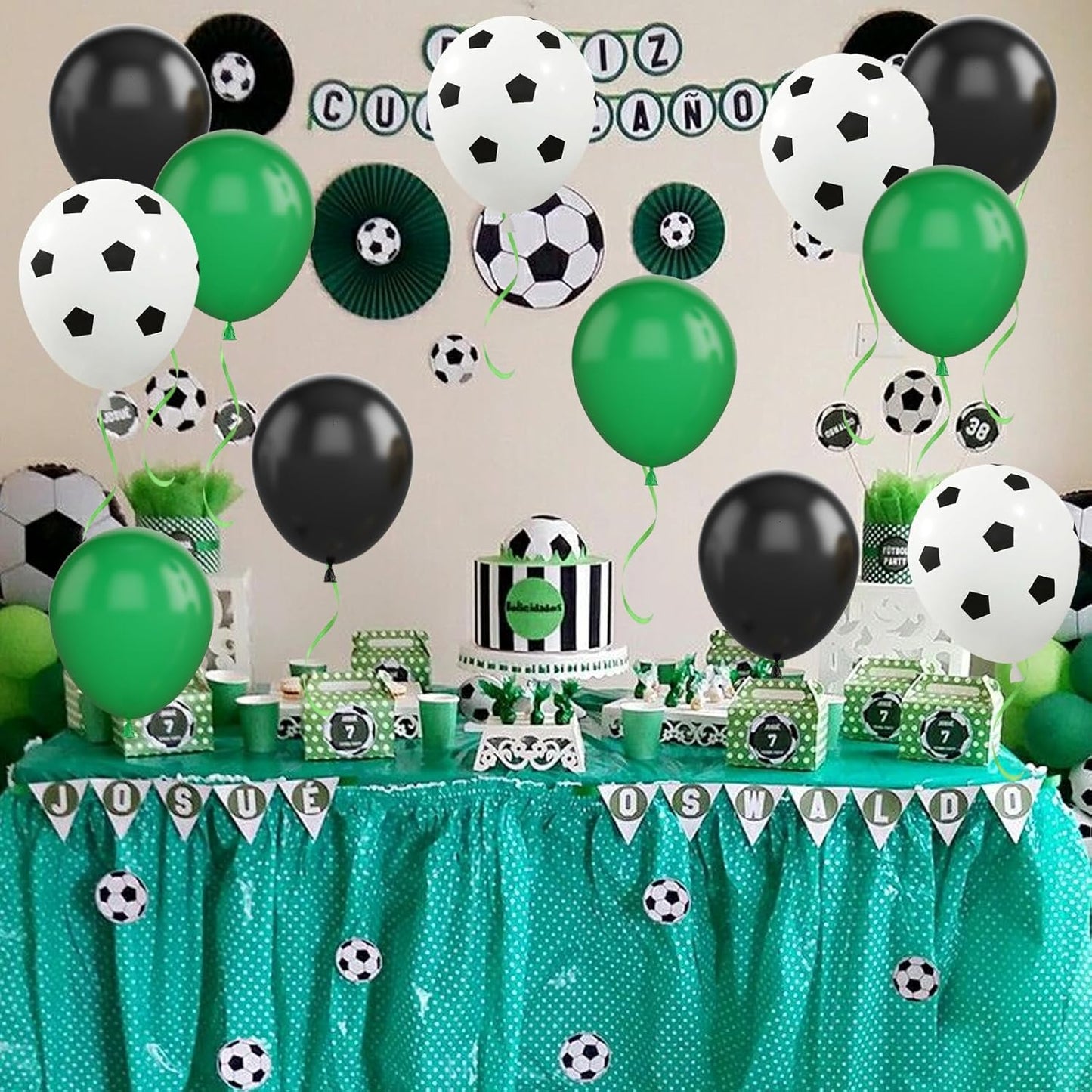 Football Balloons, 12 Inch Green Black White Latex Soccer Printed Balloons With Ribbons for Boys Football Party Sports Anniversary Baby Shower Decorations
