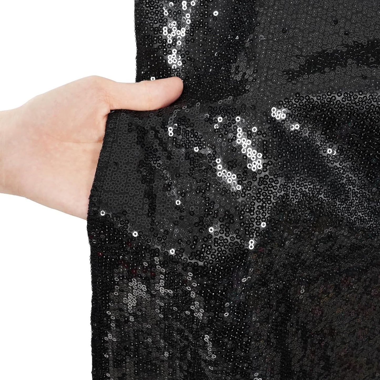 Poise3EHome 10Ft x 10Ft Black Sequin Backdrop Curtain, Glitter Thick Satin Background Drapes, Sparkly Opaque Photography Curtain, Sequence Xmas Thanksgiving Backdrop for Wedding Party Decor