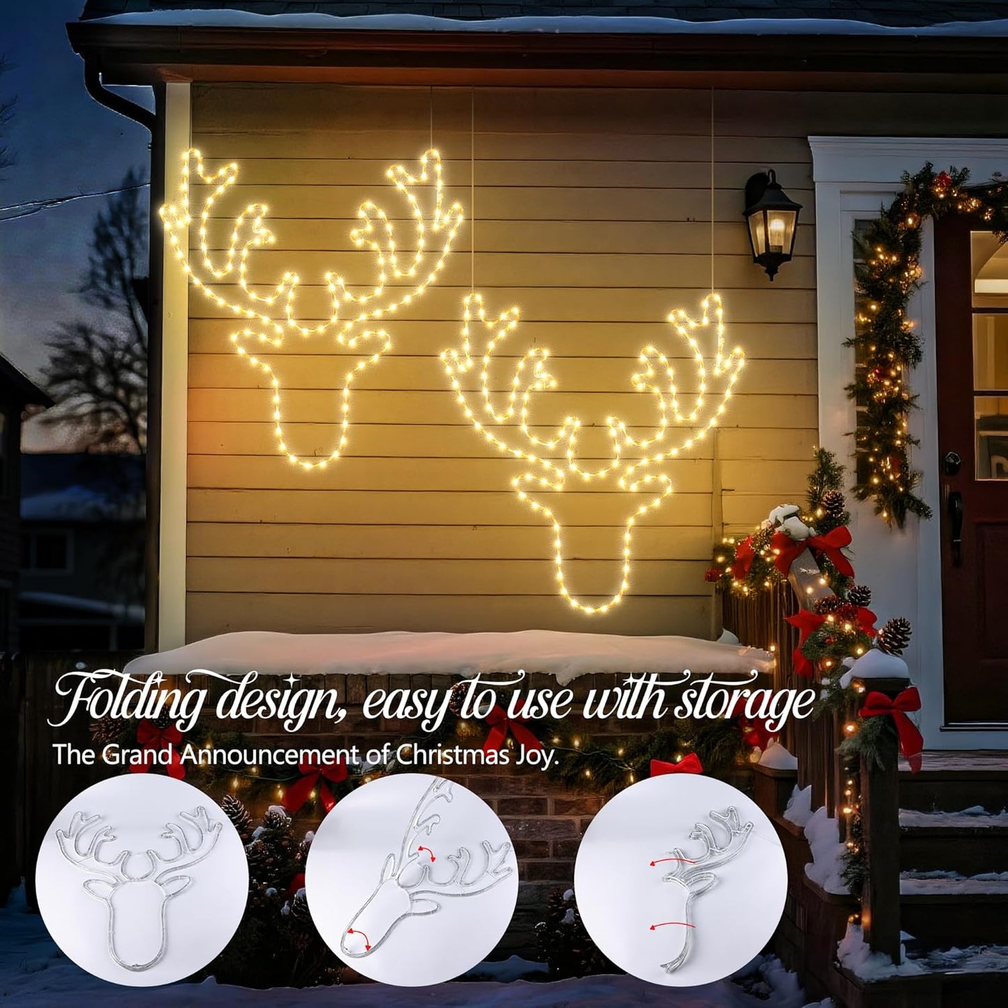 Christmas 32'' Large Reindeer Lights Decoration - 134LED Waterproof Christmas Outdoor Lighted Large Elk Sign for Wall Decor with Timer for Outdoor Home Party Wall Hanging Light